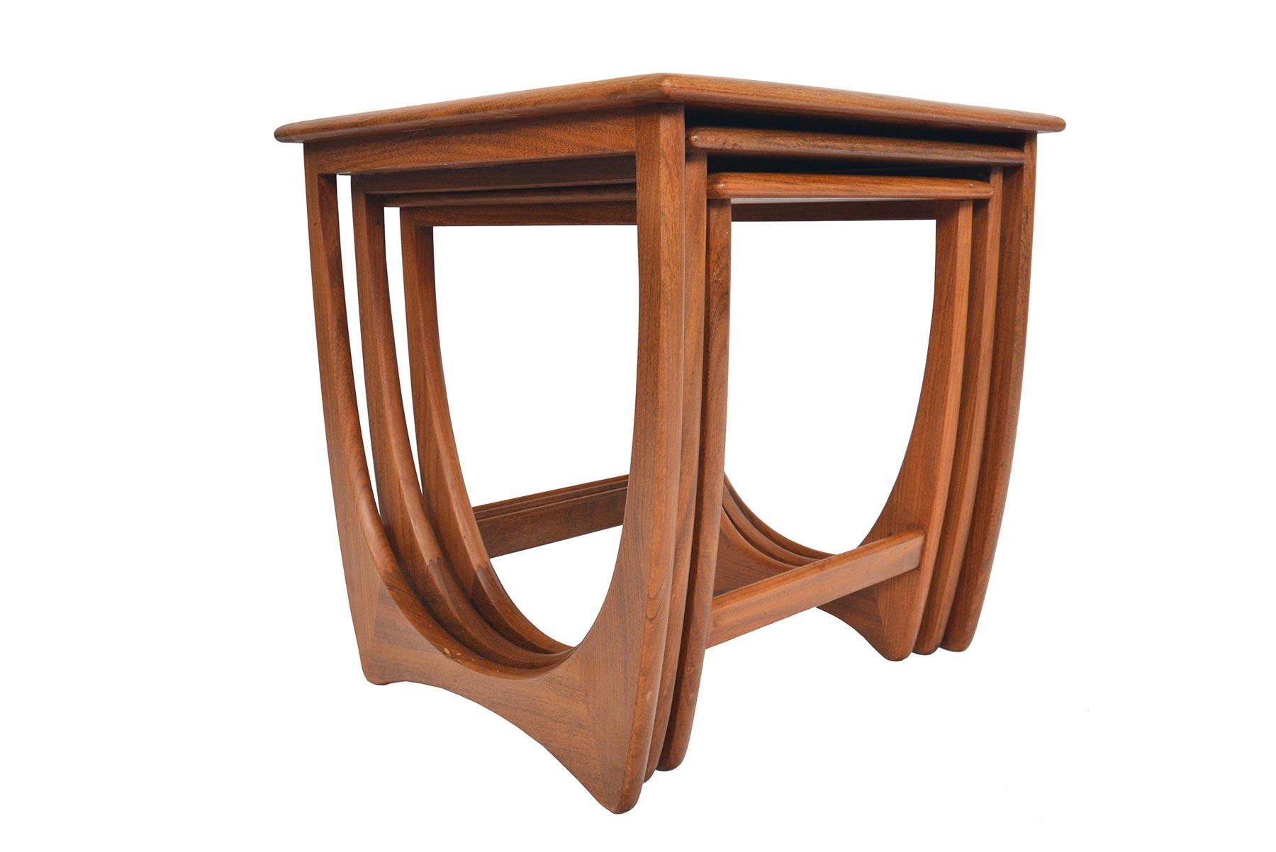 This timeless set of Mid-Century Modern G Plan Astro teak nesting tables was designed by Victor Wilkins in the 1960s. Gorgeous design and exceptional construction throughout. In excellent original condition.

 