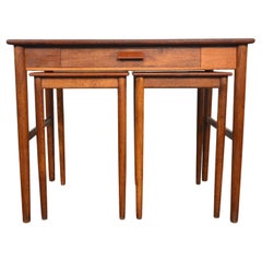 Set of Teak + Oak Nesting Tables with Drawer