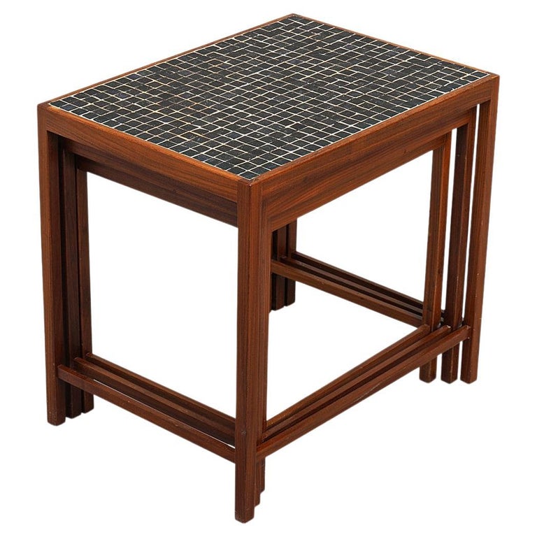 Set of Teak + Tile Mosaic Nesting Tables at 1stDibs
