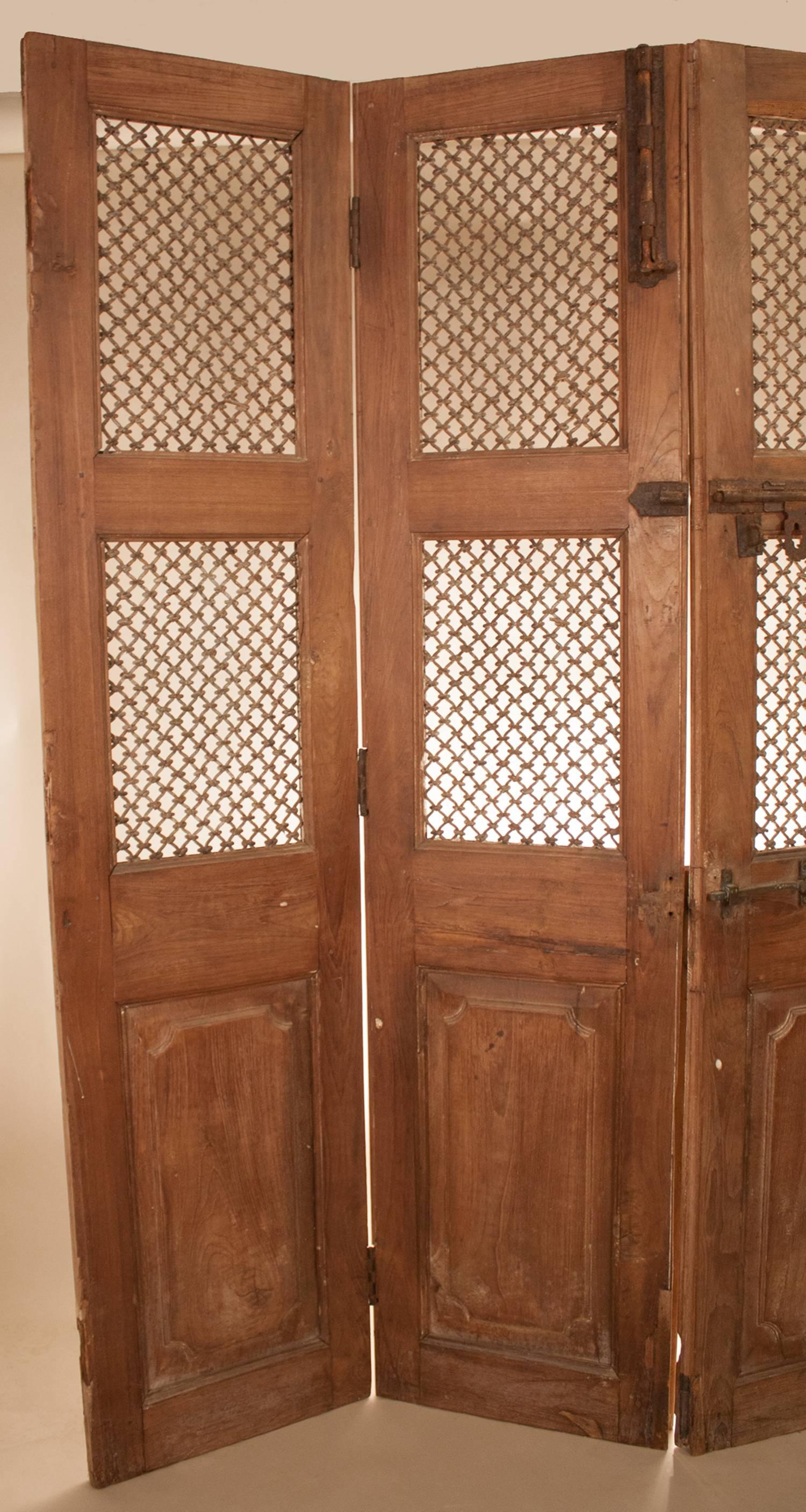 British Colonial Set of Teak Wood and Iron Doors 