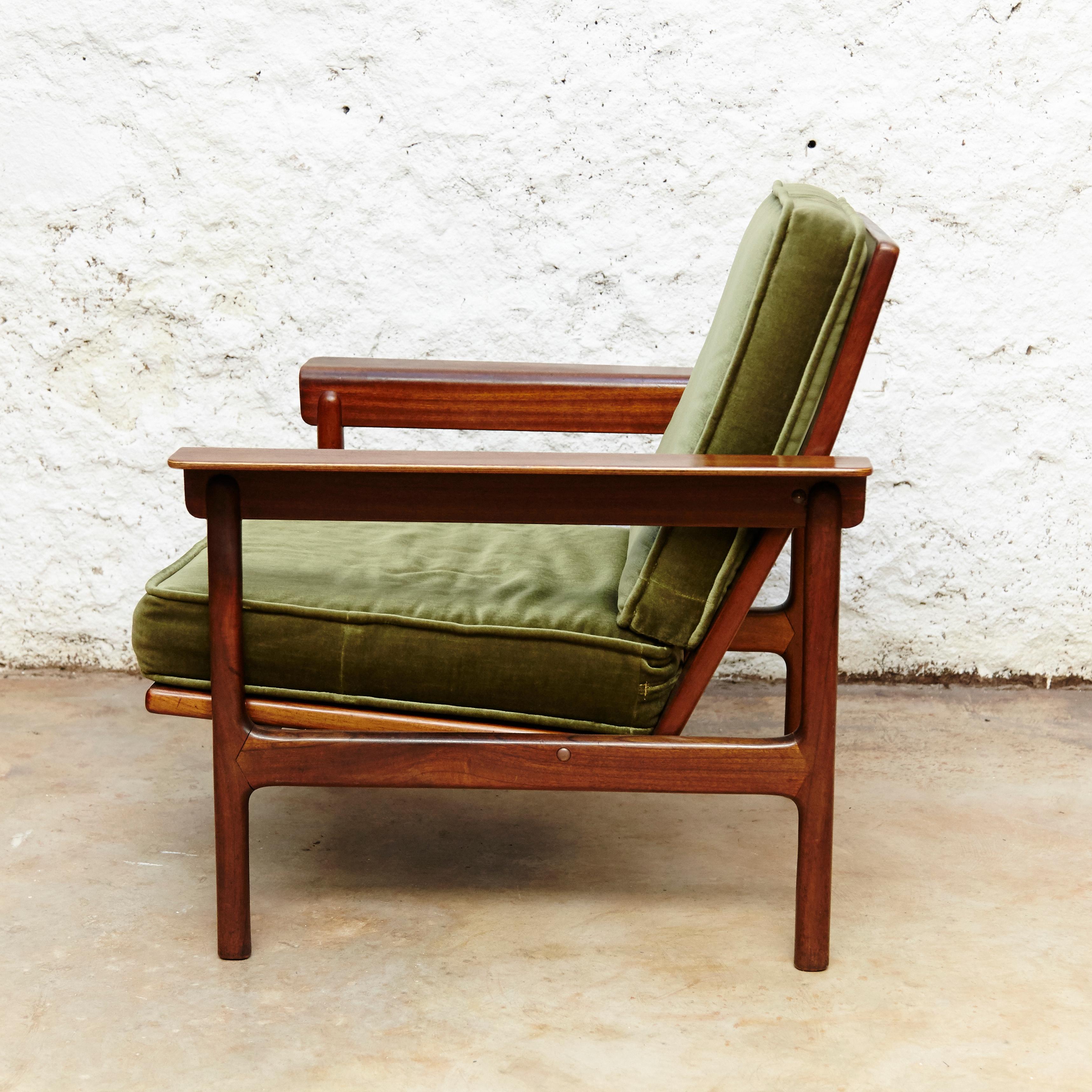 Spanish Set of Teak Wood Two Easy Chairs, circa 1960