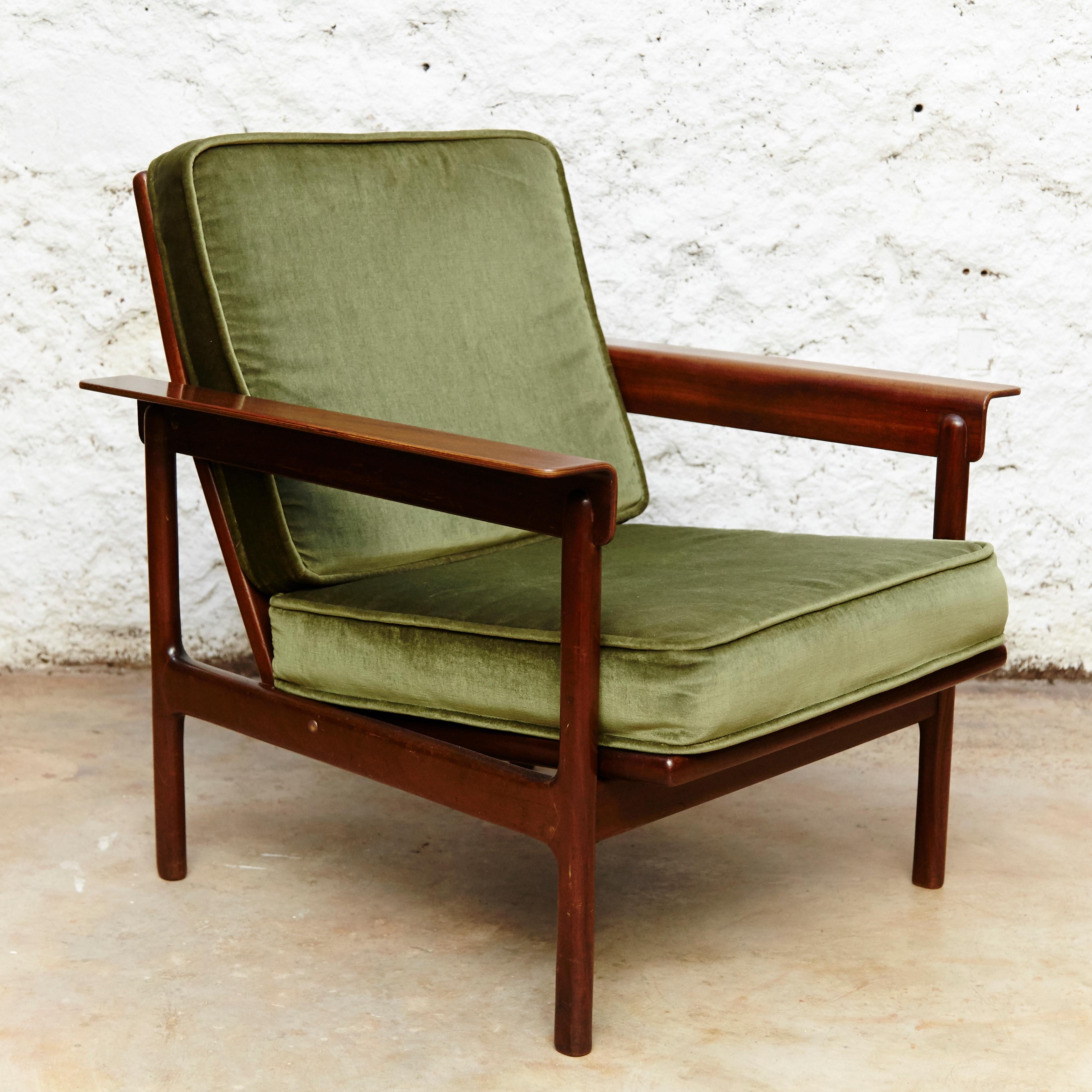 Upholstery Set of Teak Wood Two Easy Chairs, circa 1960