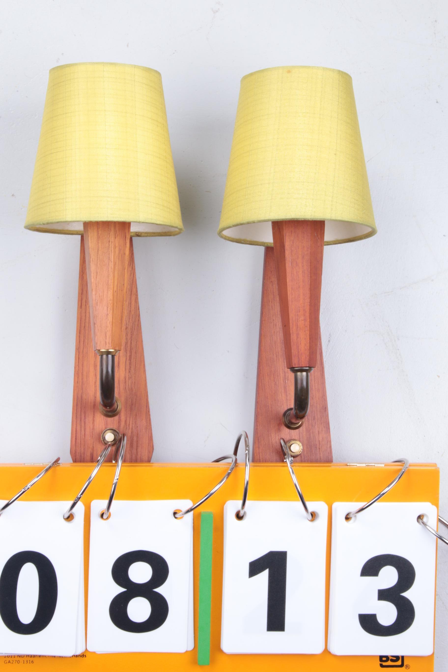 Mid-Century Modern Set of Teak Wooden Danish Design Wall Lamps with Original Shade, 1960