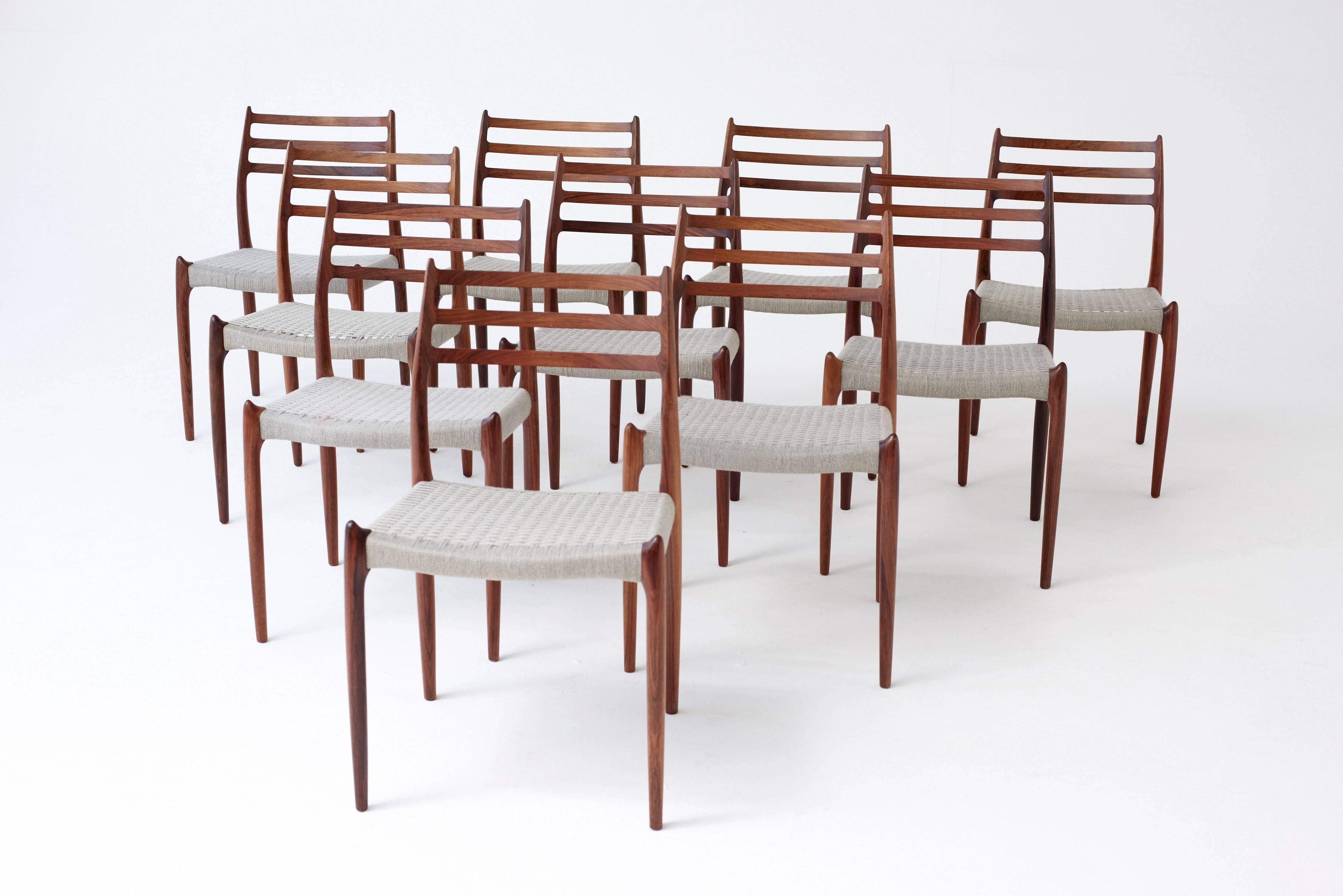 Mid-Century Modern Set of Eight (8) Model 78 Rosewood Chairs by Niels O. Møller, Denmark, 1960s