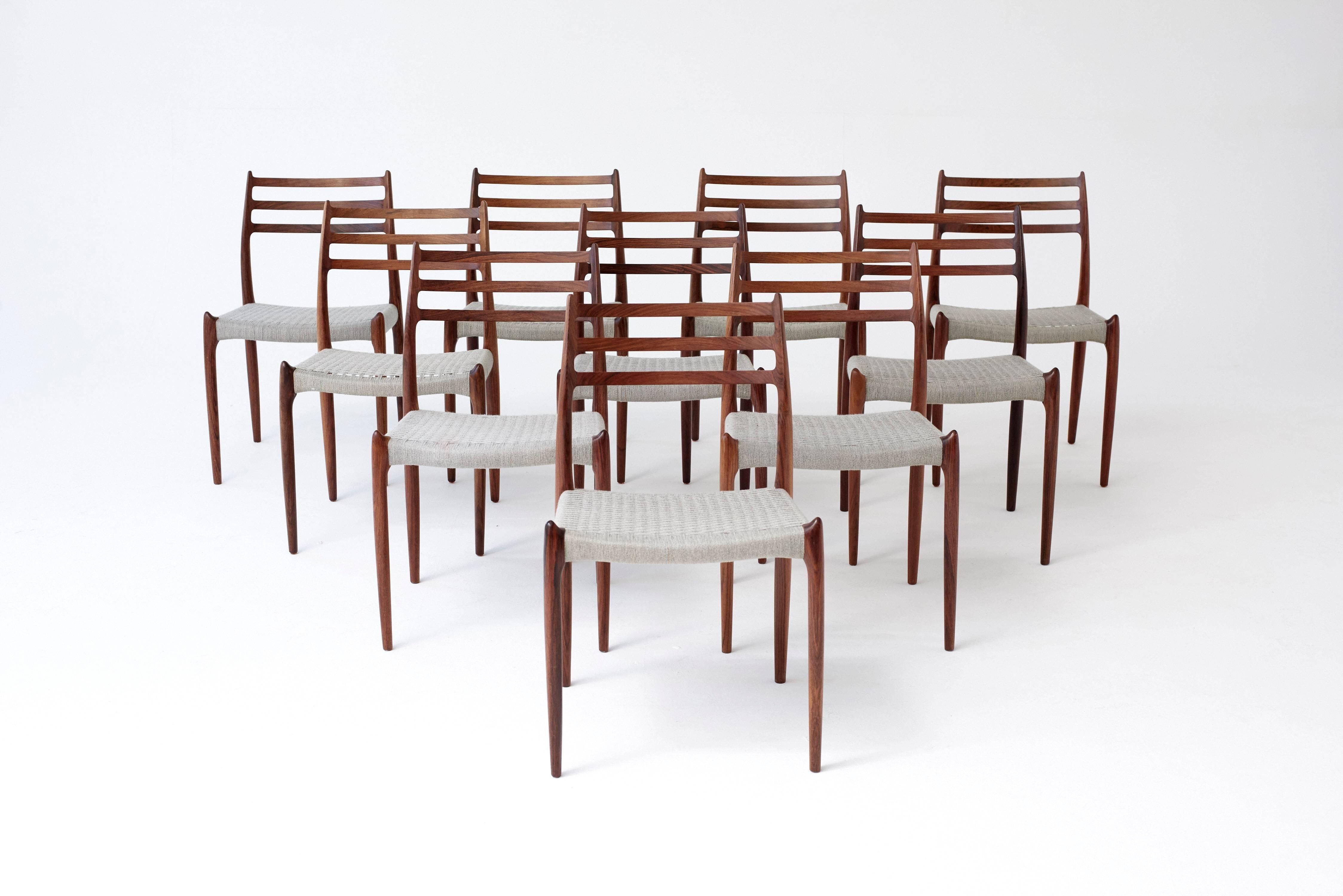Danish Set of Eight (8) Model 78 Rosewood Chairs by Niels O. Møller, Denmark, 1960s