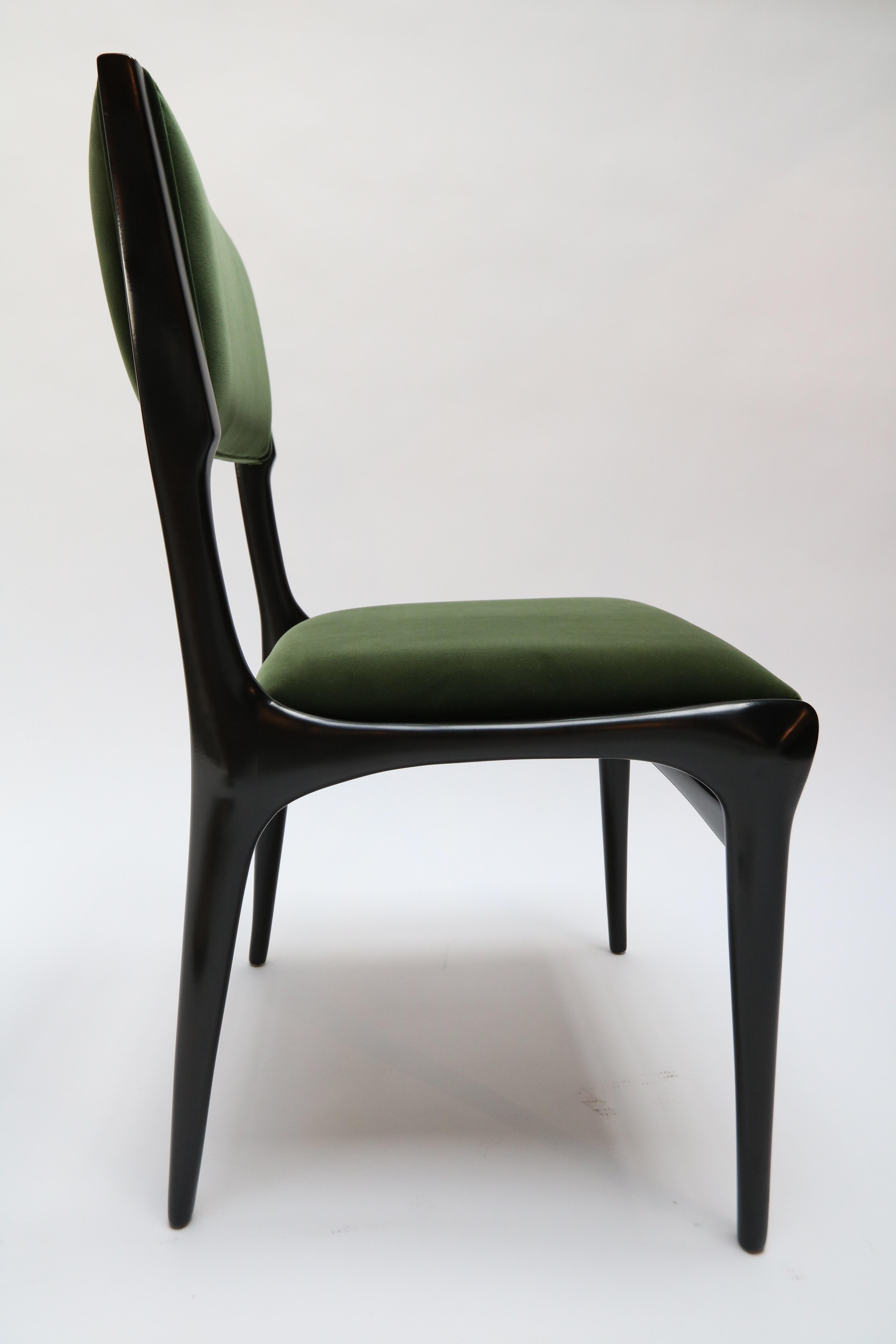 Italian Set of Ten 1950s Carlo de Carli Ebonized Dining Chairs