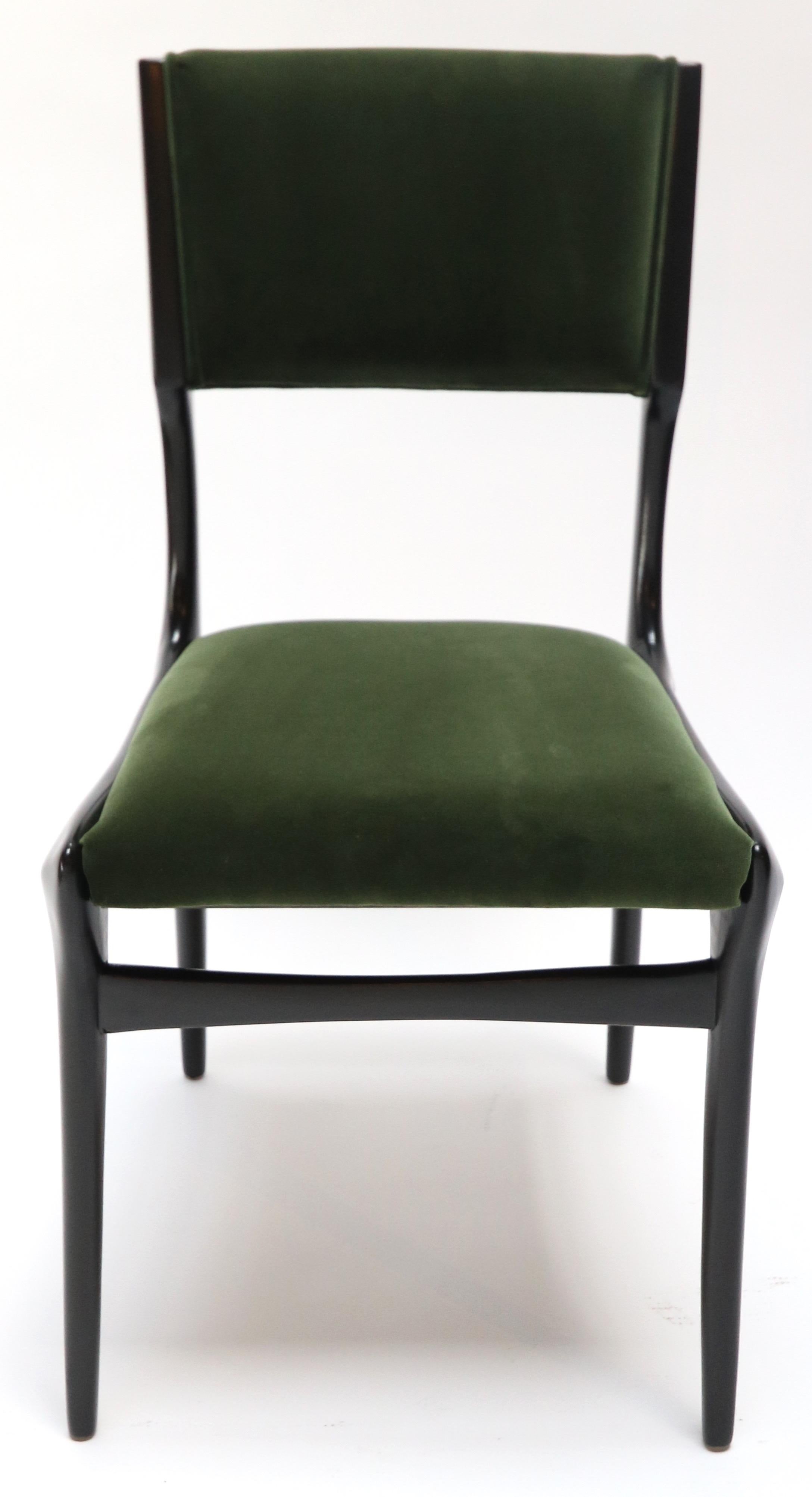 Velvet Set of Ten 1950s Carlo de Carli Ebonized Dining Chairs
