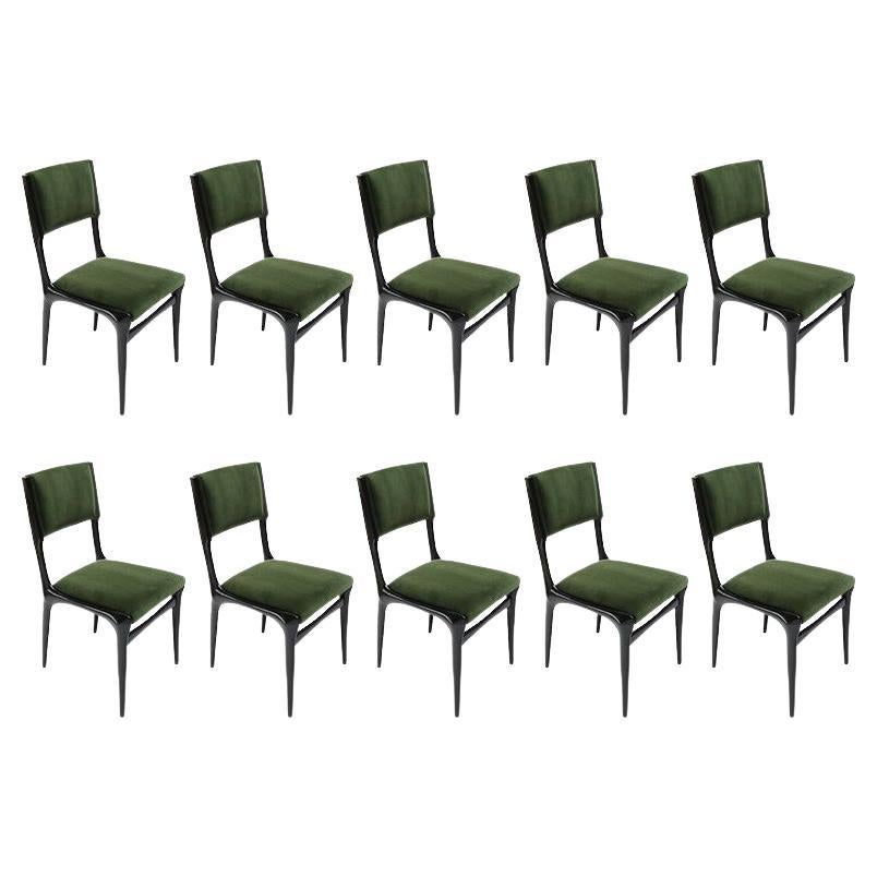 Set of Ten 1950s Carlo de Carli Ebonized Dining Chairs