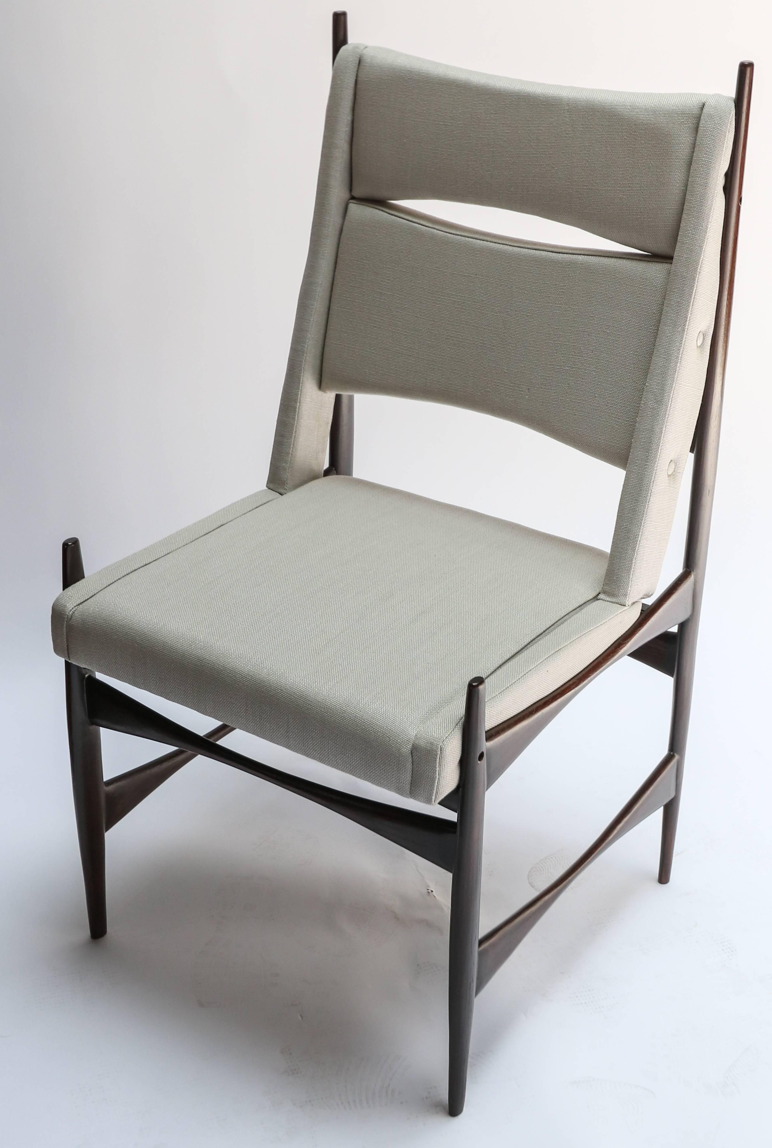 Set of Ten Midcentury Brazilian Dining Chairs in Beige Linen In Good Condition In Los Angeles, CA