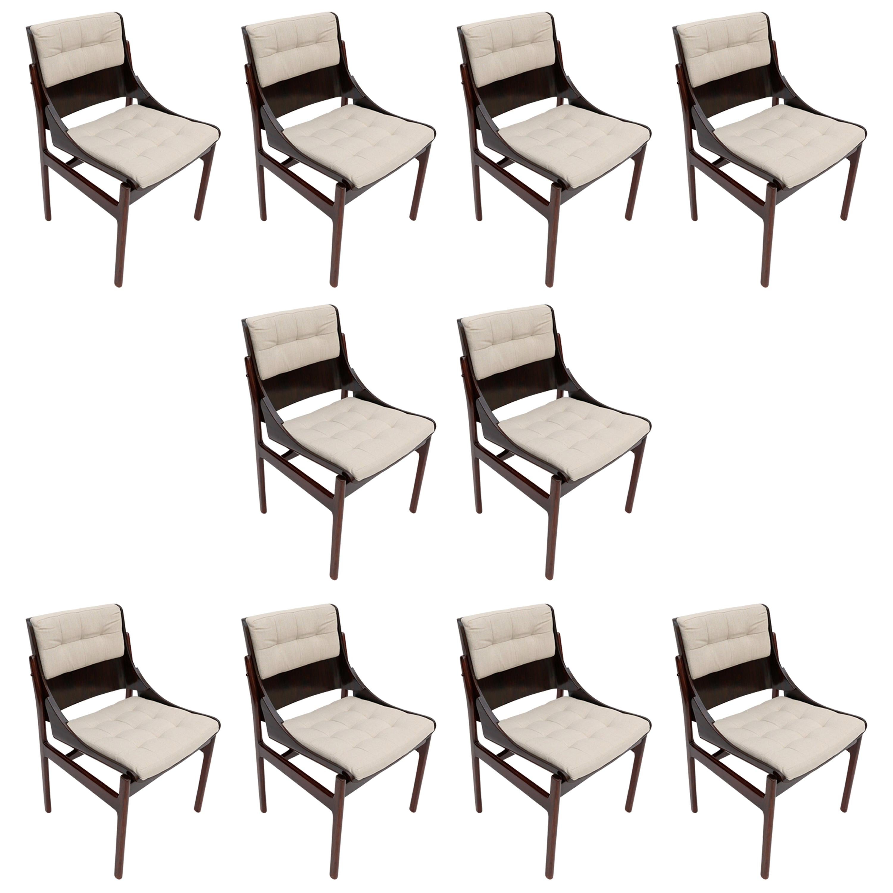 Set of Ten 1960s Concha Brazilian Jacaranda Wood Dining Chairs
