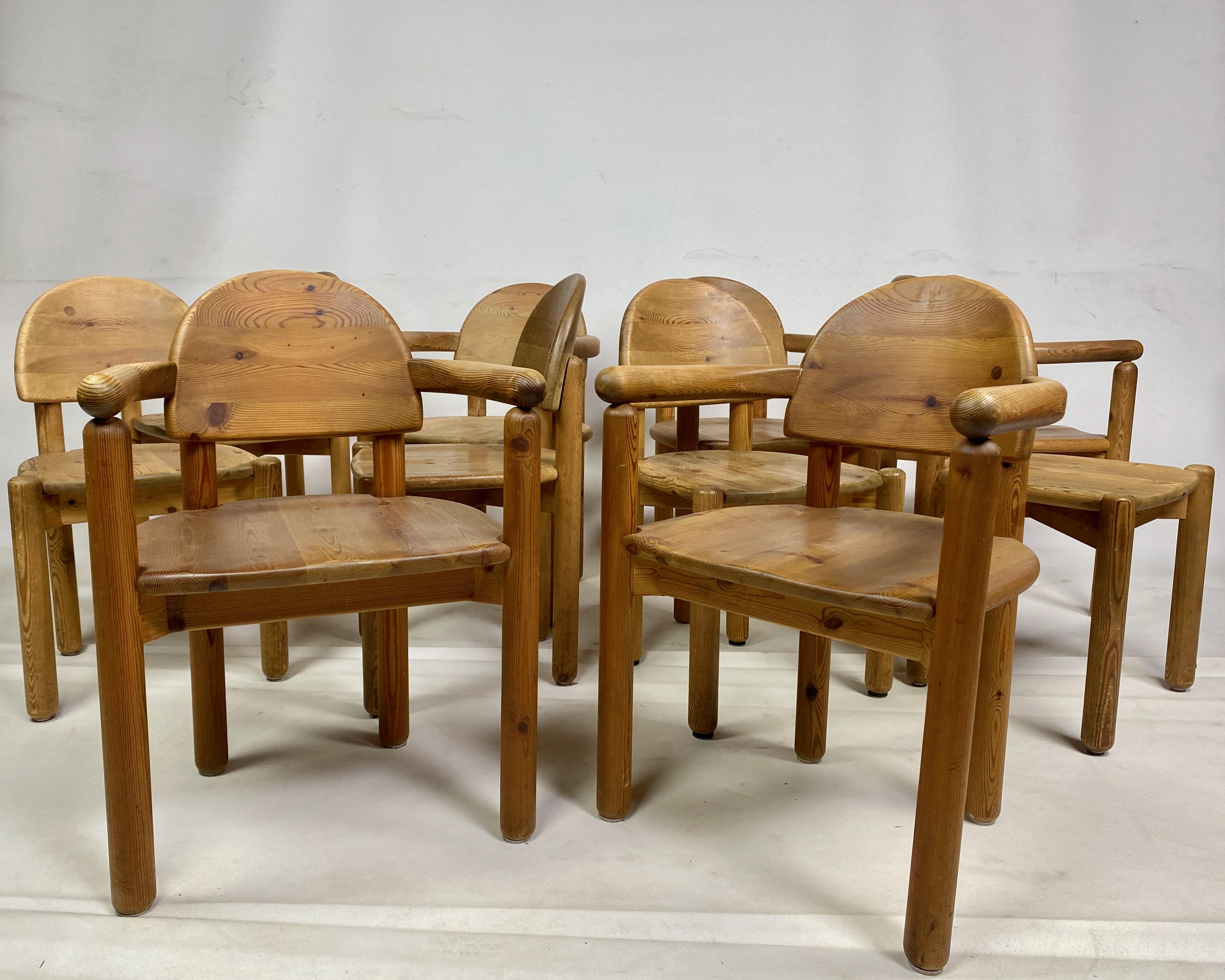 Set of Ten 1970s Pine Dining Chairs Attr. Rainer Daumiller For Sale 6