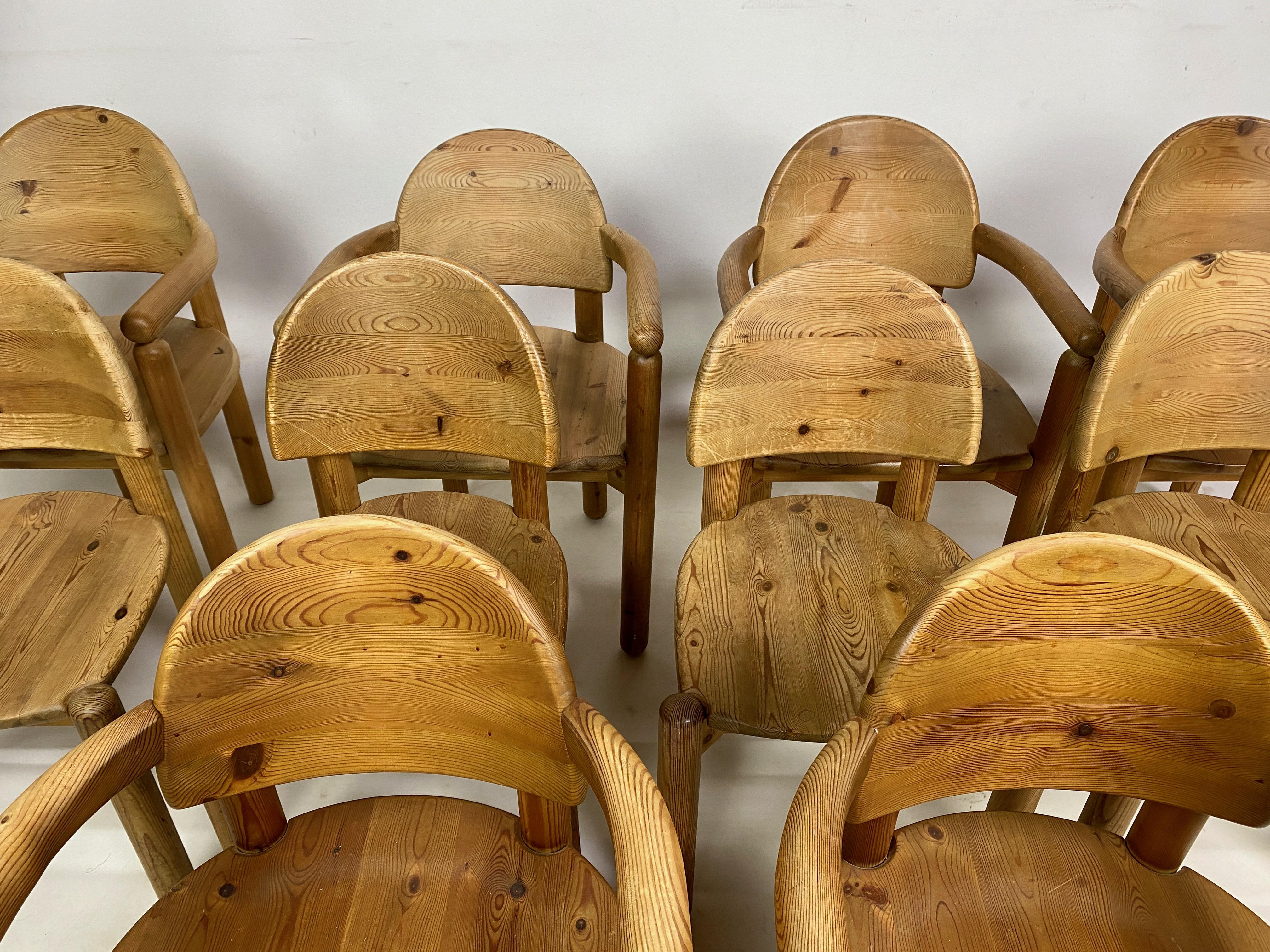 Set of Ten 1970s Pine Dining Chairs Attr. Rainer Daumiller For Sale 1