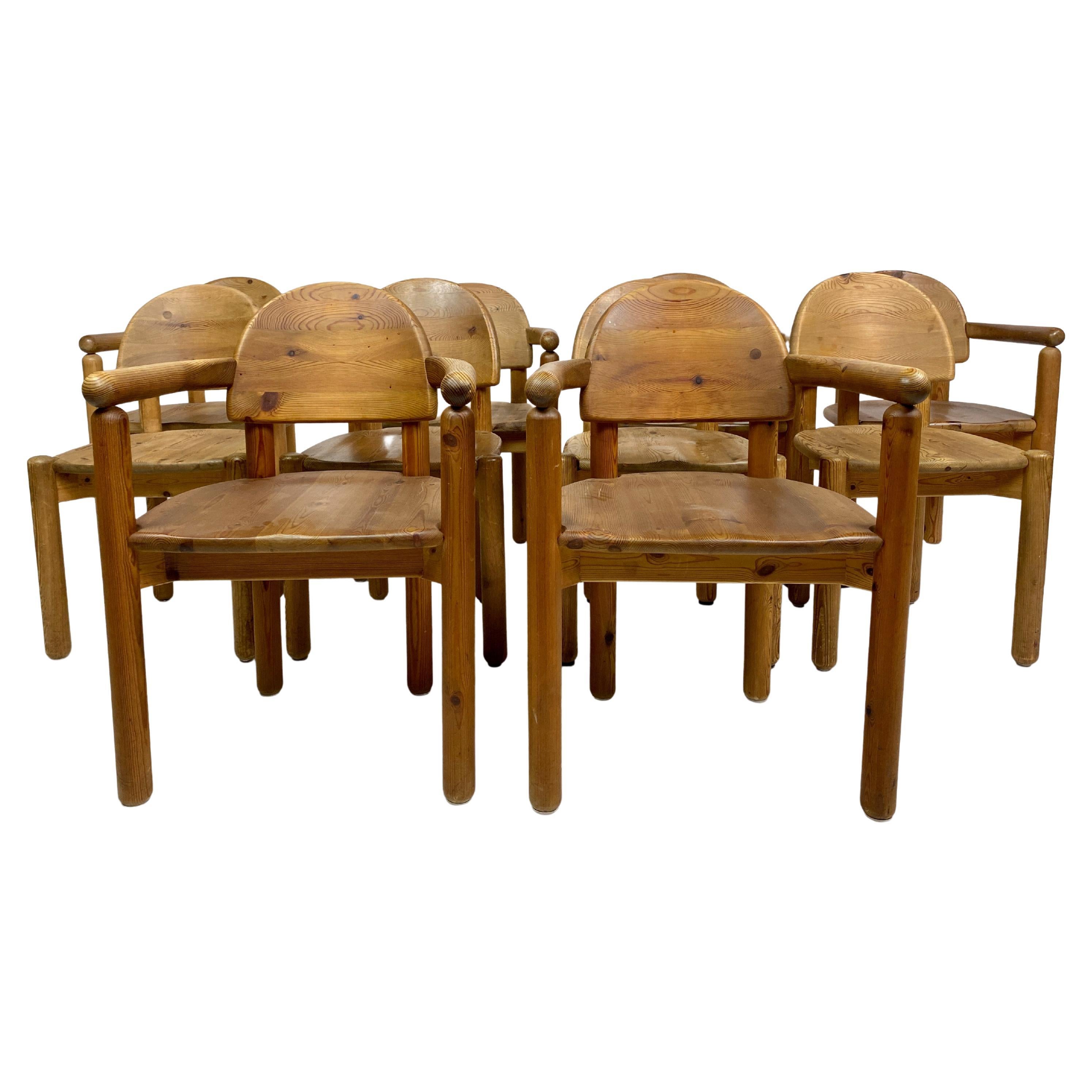 Set of Ten 1970s Pine Dining Chairs Attr. Rainer Daumiller For Sale