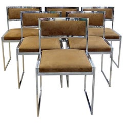 Set of Ten 1970s Willy Rizzo Chairs in Chrome, Re-Upholstered