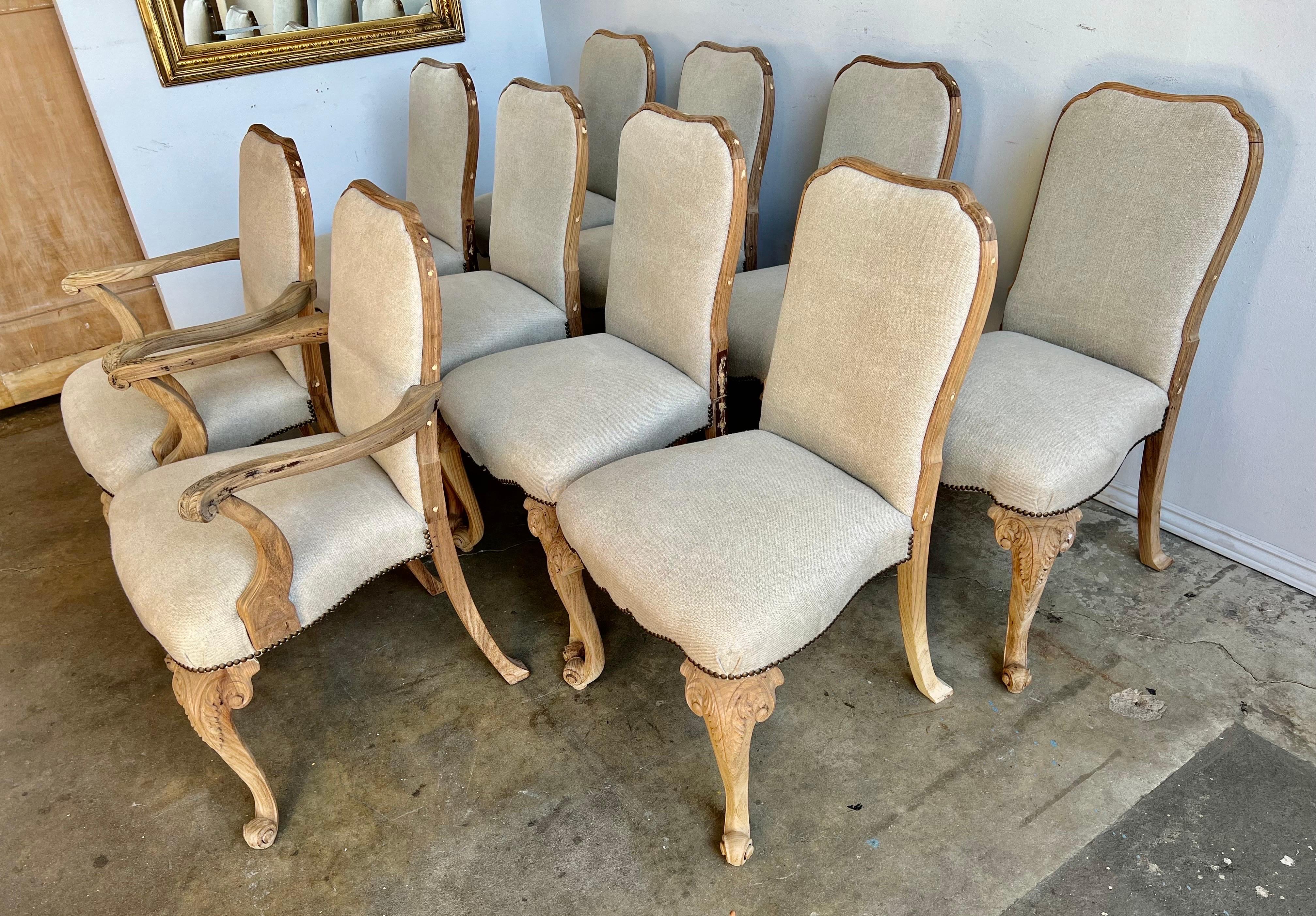 Bleached Set of Ten 19th C. French Dining Chairs
