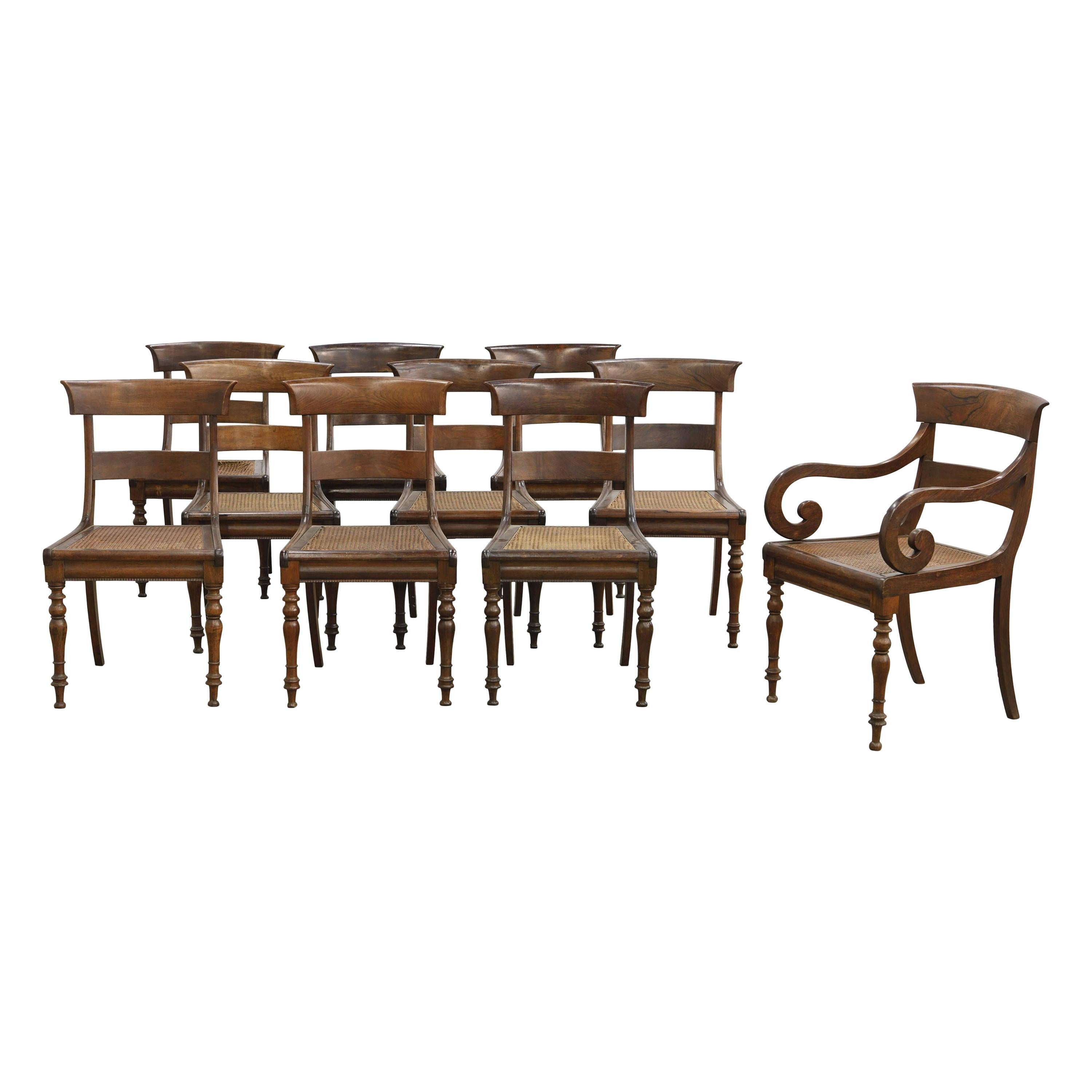Set of Ten 19th Century Anglo Colonial Rosewood Regency Dining Chairs