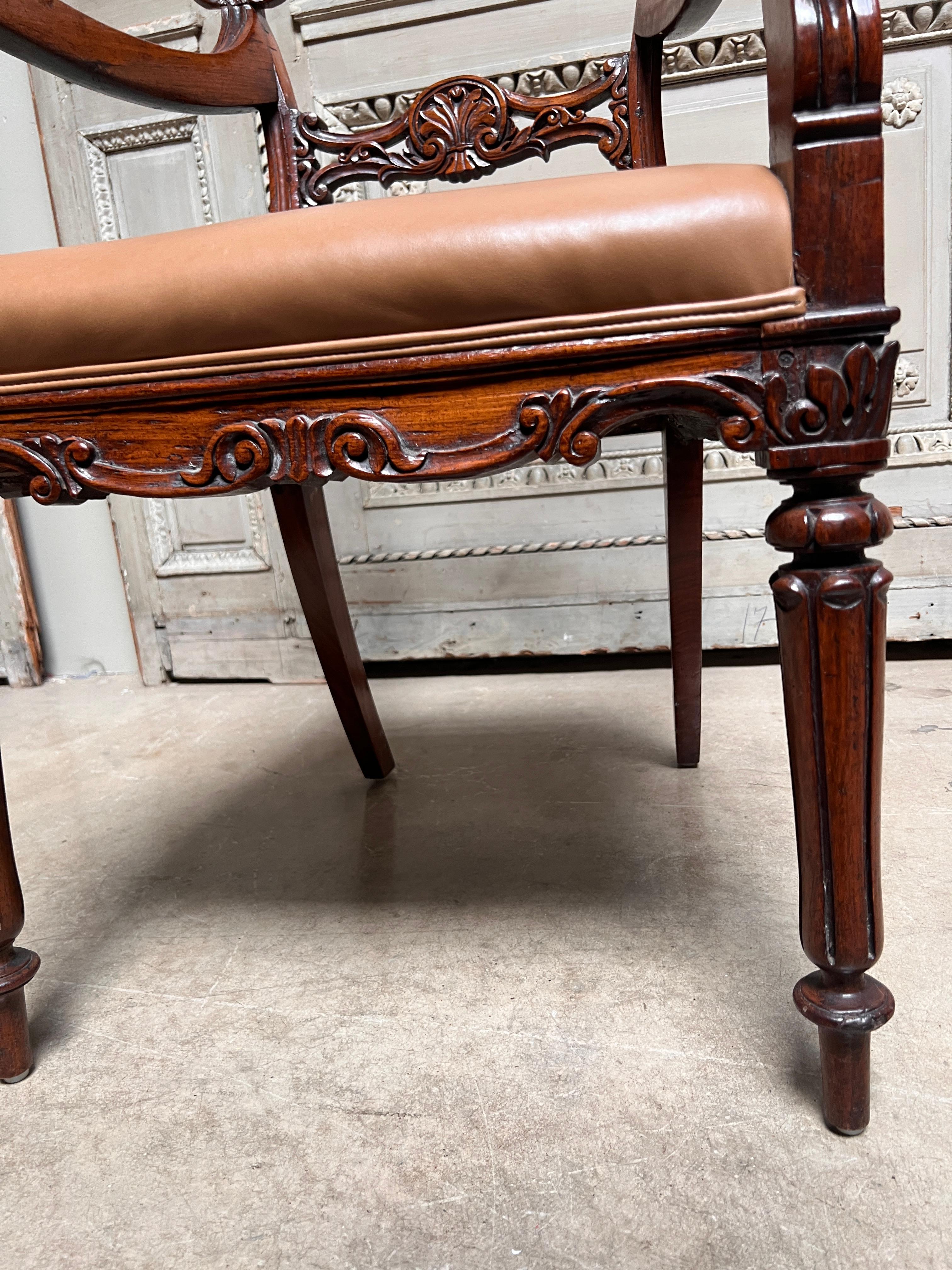 Set of Ten 19th Century Anglo-Indian Padouk Wood Dining  Armchairs For Sale 6