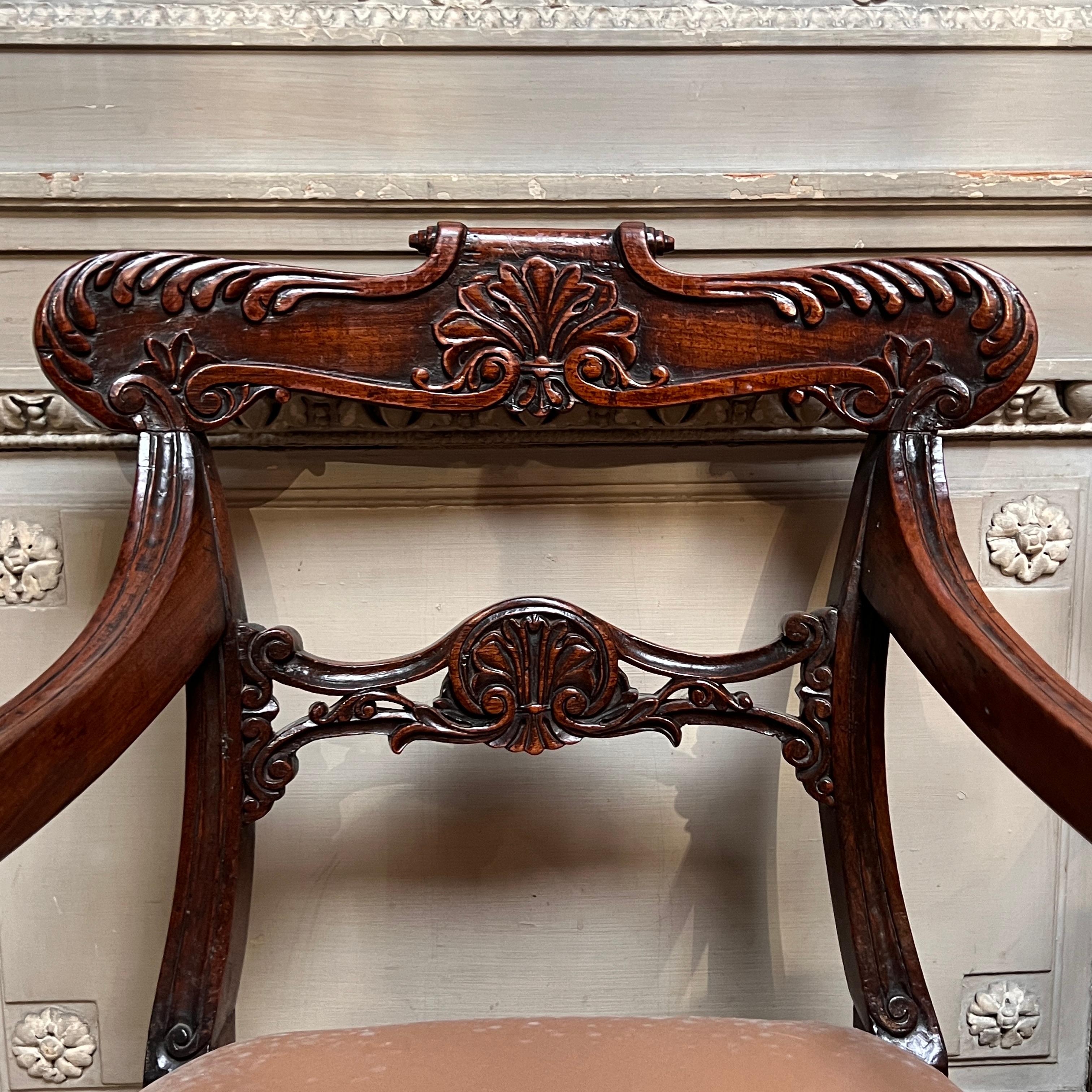 Set of Ten 19th Century Anglo-Indian Padouk Wood Dining  Armchairs For Sale 1
