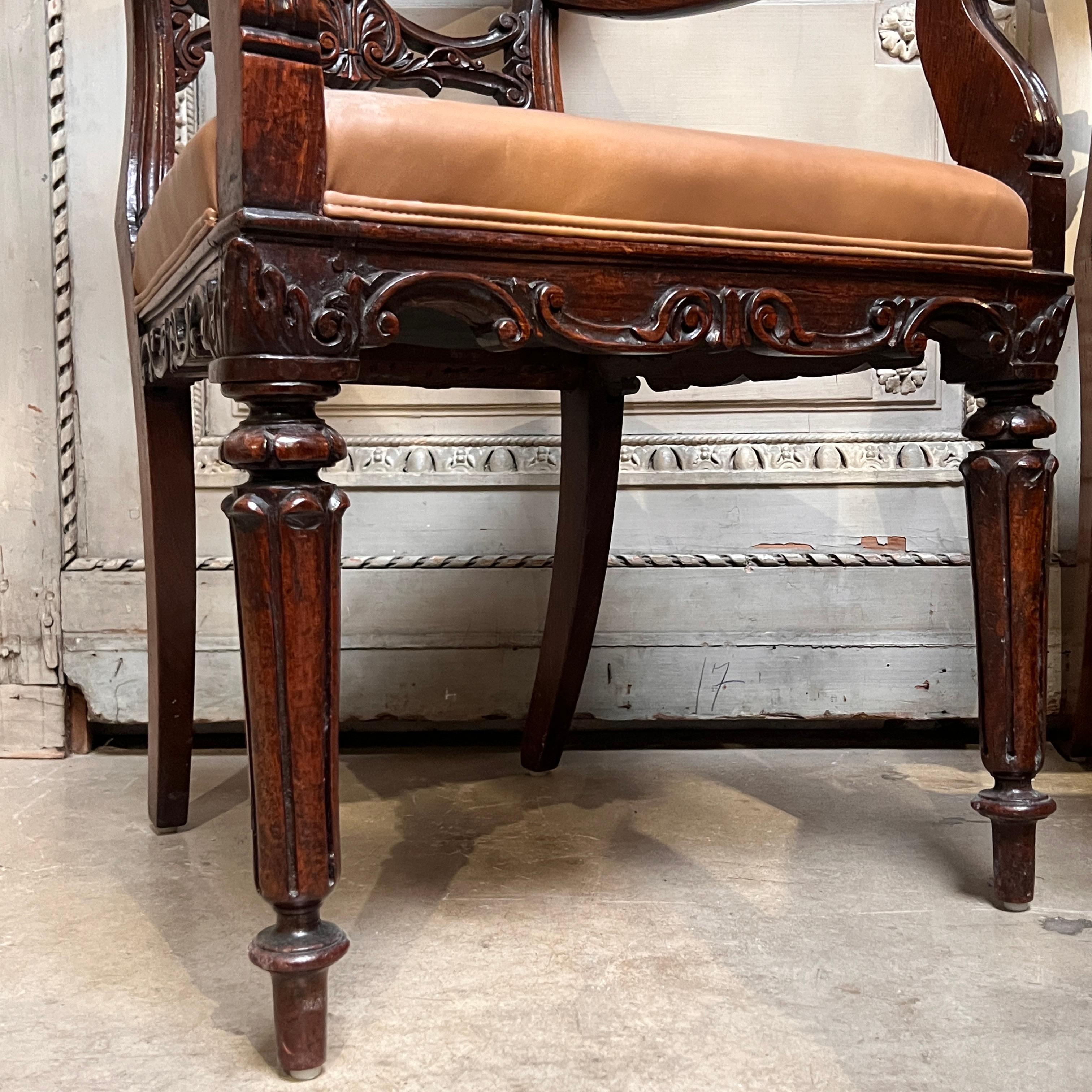 Set of Ten 19th Century Anglo-Indian Padouk Wood Dining  Armchairs For Sale 2