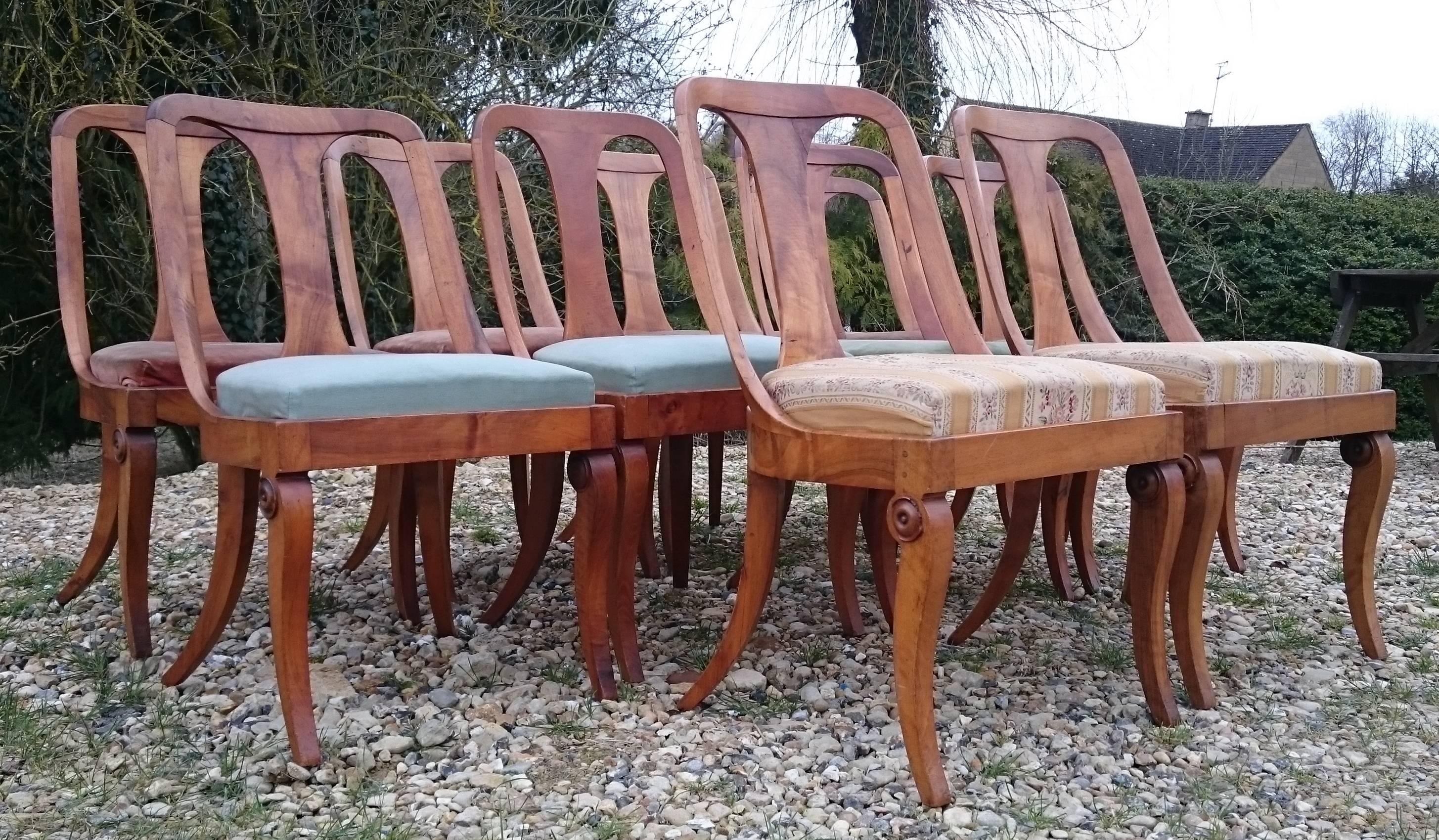 Set of Ten 19th Century Antique Walnut Biedermeier Dining Chairs In Good Condition In Gloucestershire, GB
