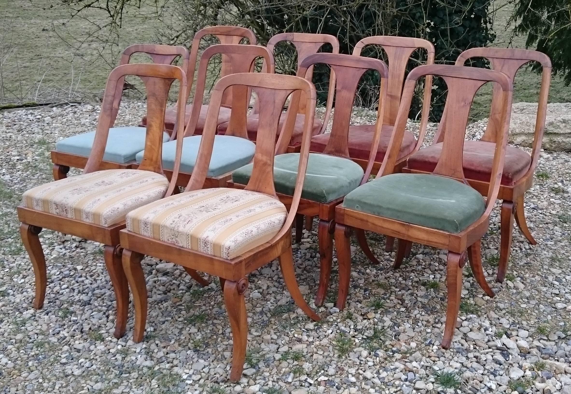 Set of Ten 19th Century Antique Walnut Biedermeier Dining Chairs 2