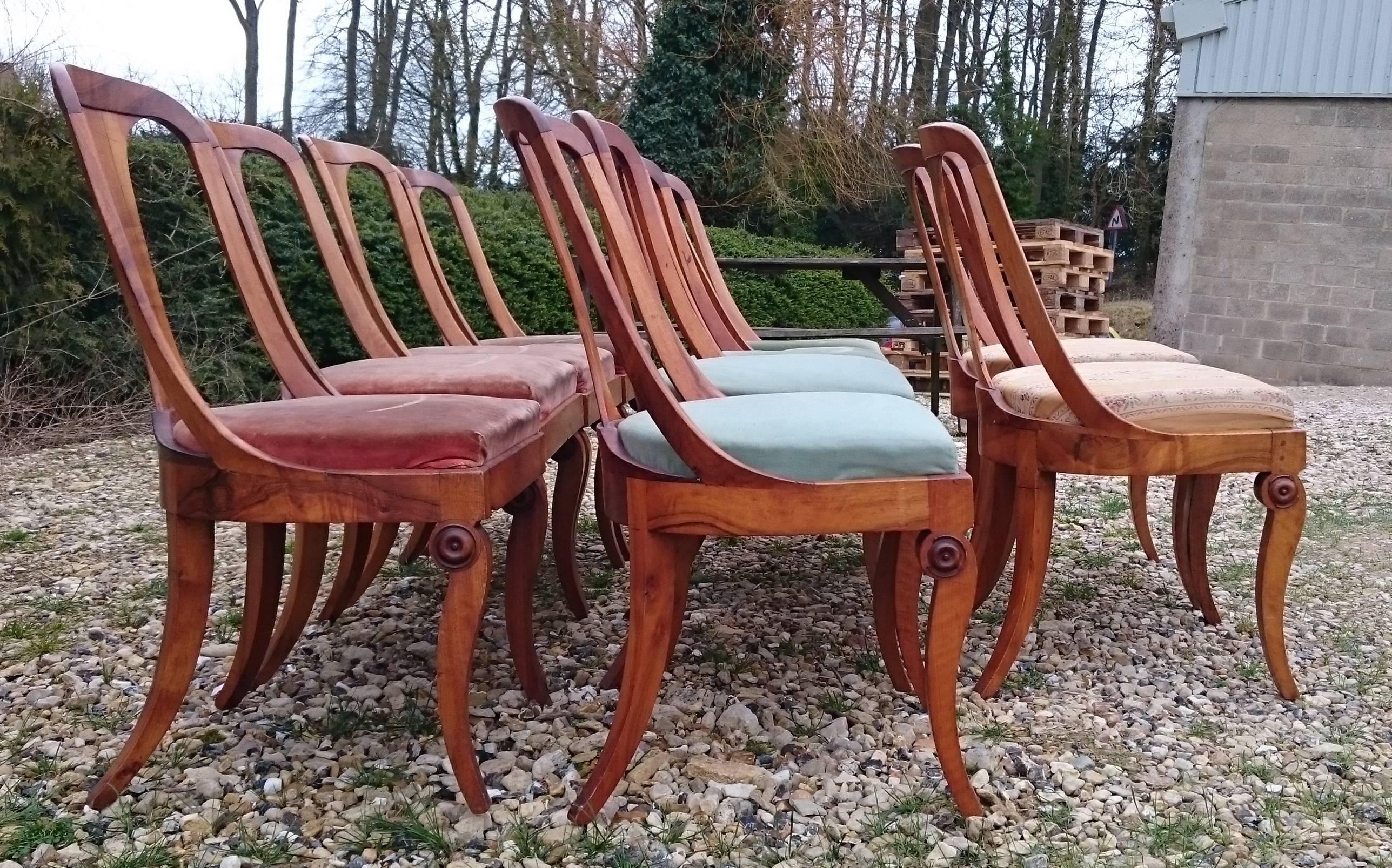 Set of Ten 19th Century Antique Walnut Biedermeier Dining Chairs 5