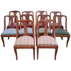 Set of Ten 19th Century Antique Walnut Biedermeier Dining Chairs