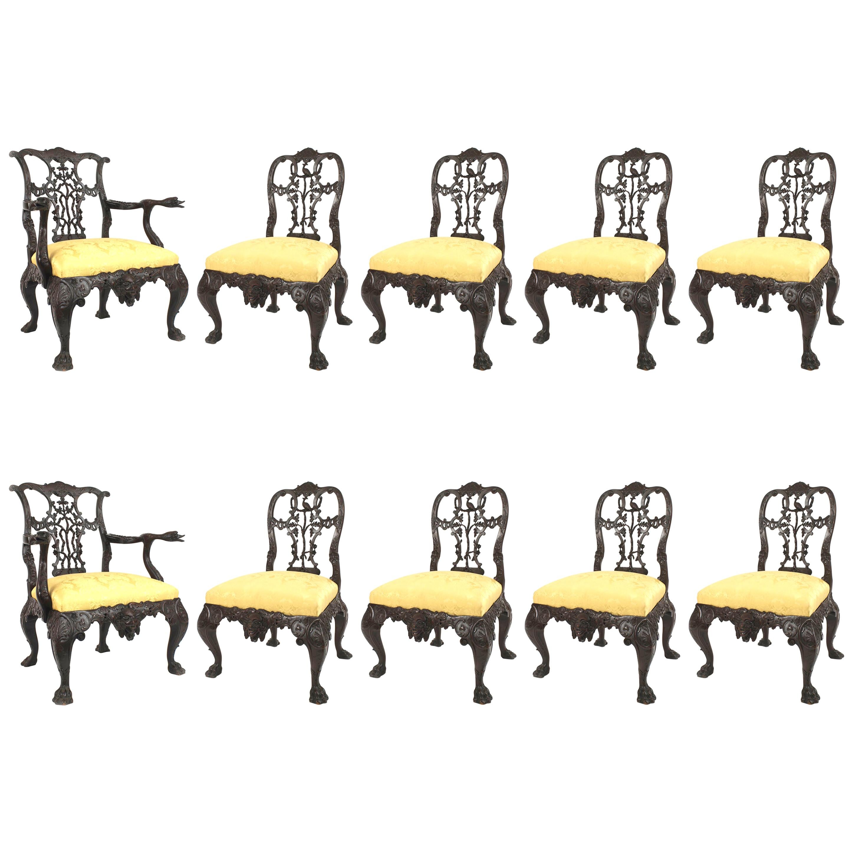 Set of 10 English Chippendale Mahogany Ribbon Chair For Sale