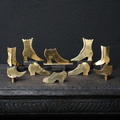 Set of Ten 19th Century English Victorian Brass Chimney Good Luck Shoes or Boots