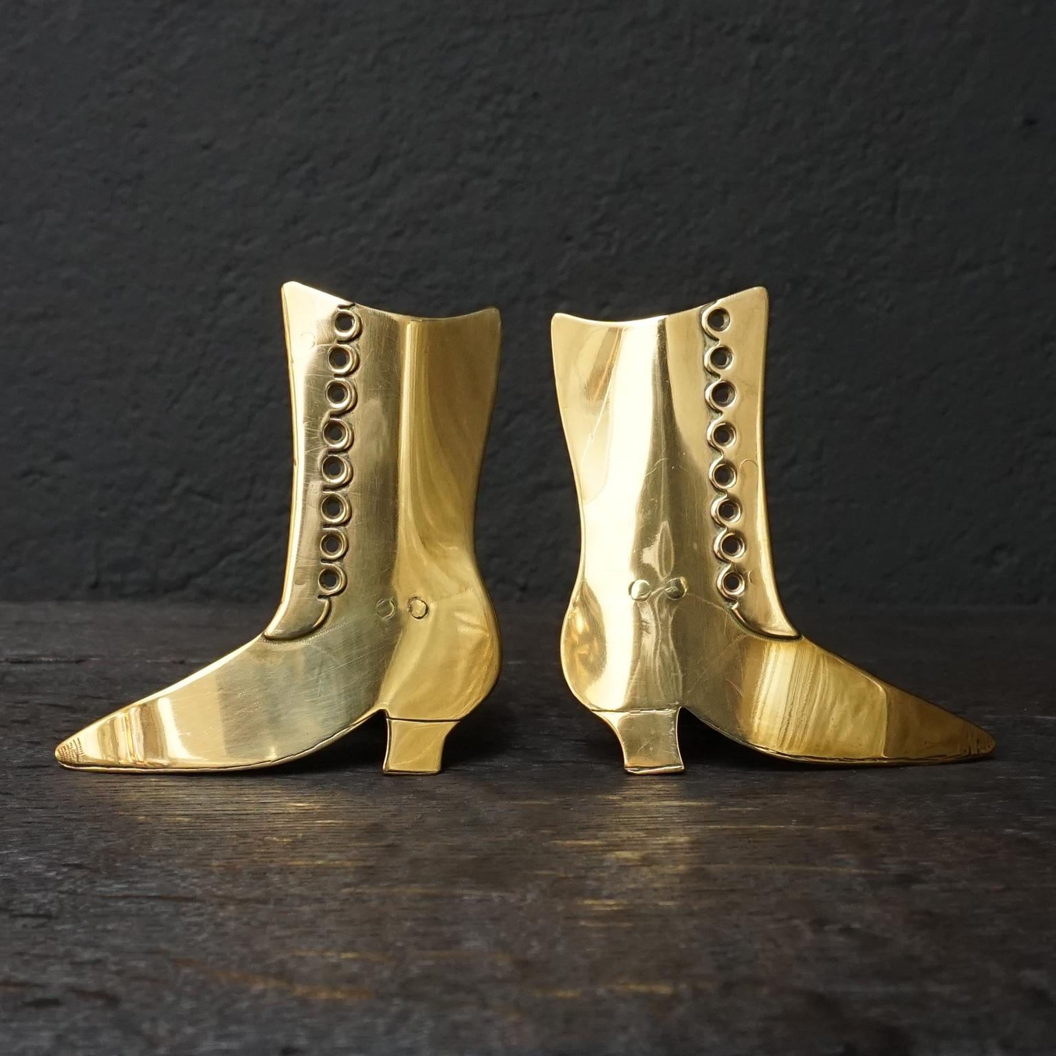 Set of Ten 19th Century English Victorian Brass Chimney Good Luck Shoes or Boots For Sale 2