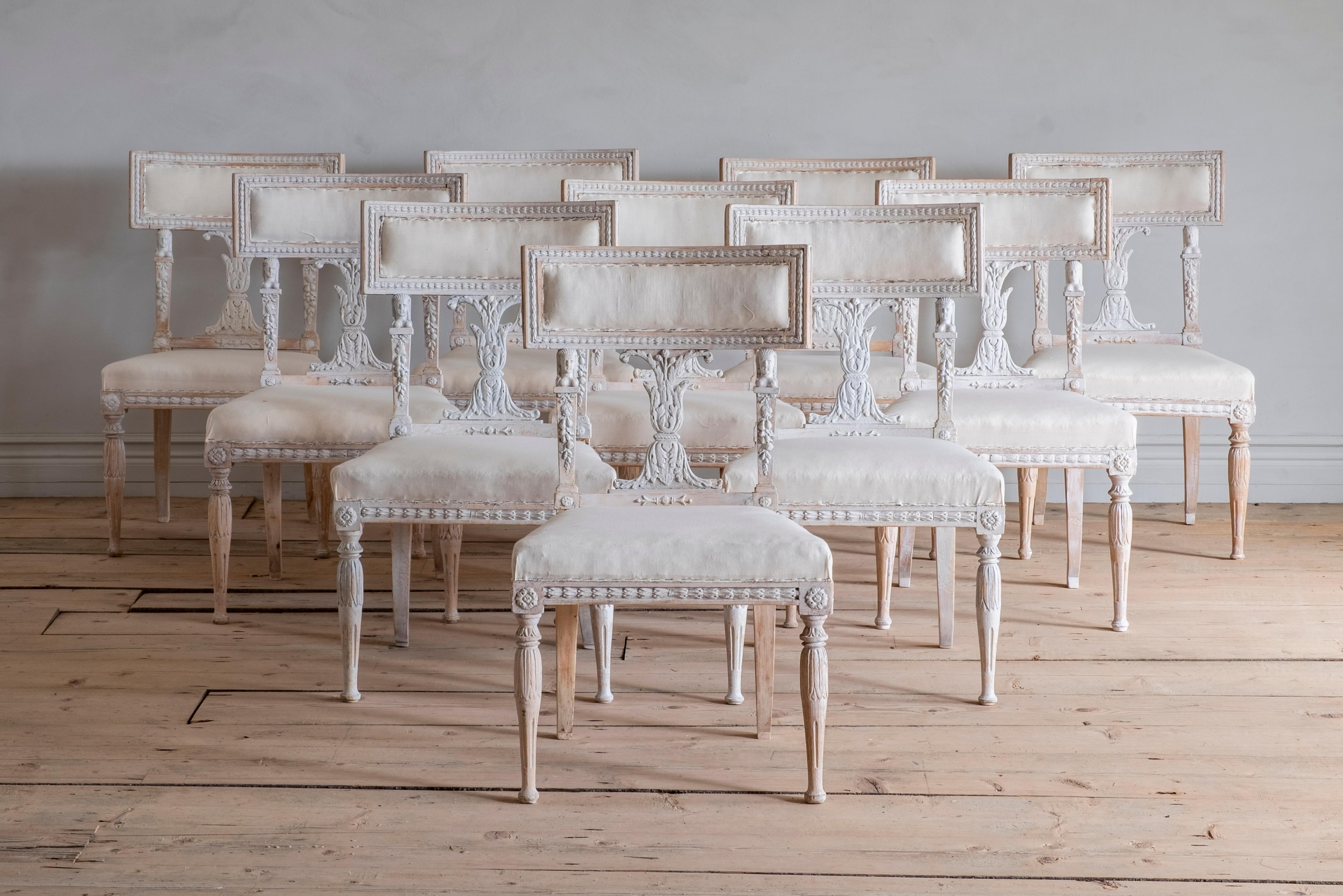 Wood Exceptional Set of Ten 19th Century Gustavian Dinning Chairs