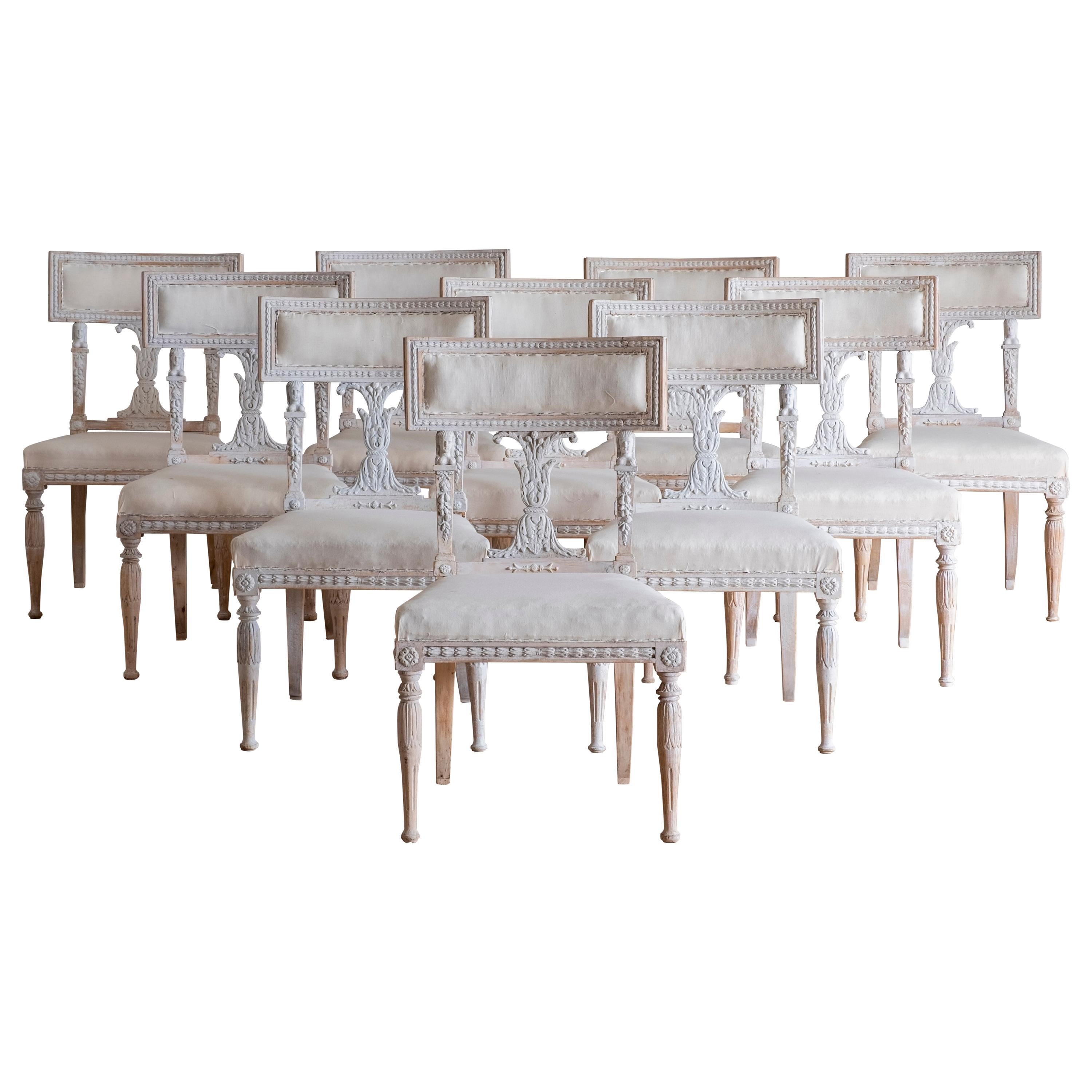 Exceptional Set of Ten 19th Century Gustavian Dinning Chairs