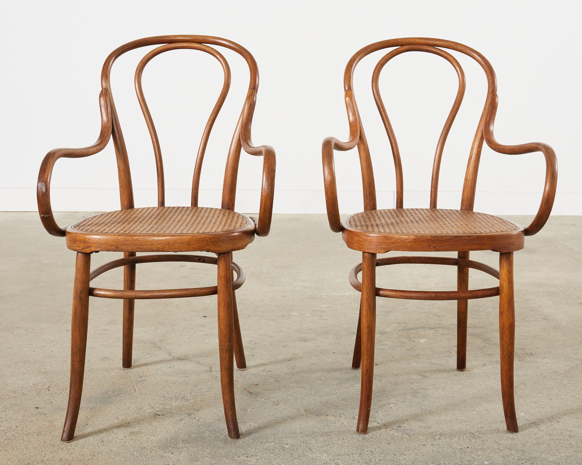 Hand-Crafted Set of Ten 19th Century J and J Kohn Bentwood Cane Armchairs For Sale