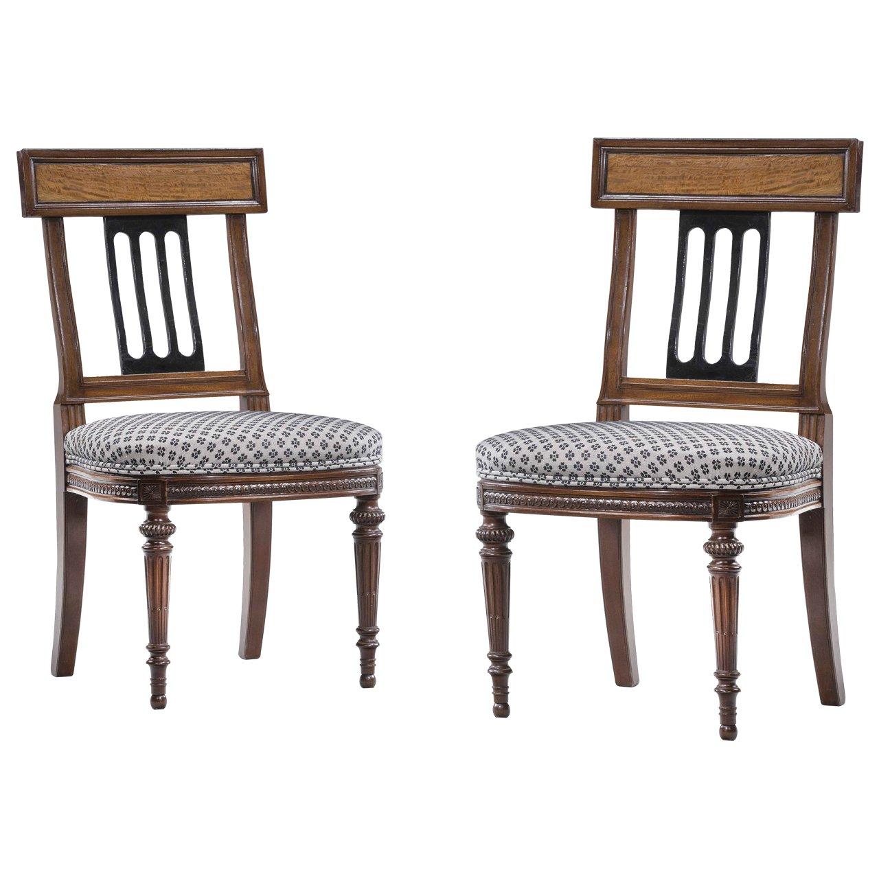 Set of Ten 19th Century Mahogany and Satinwood Dining Chairs