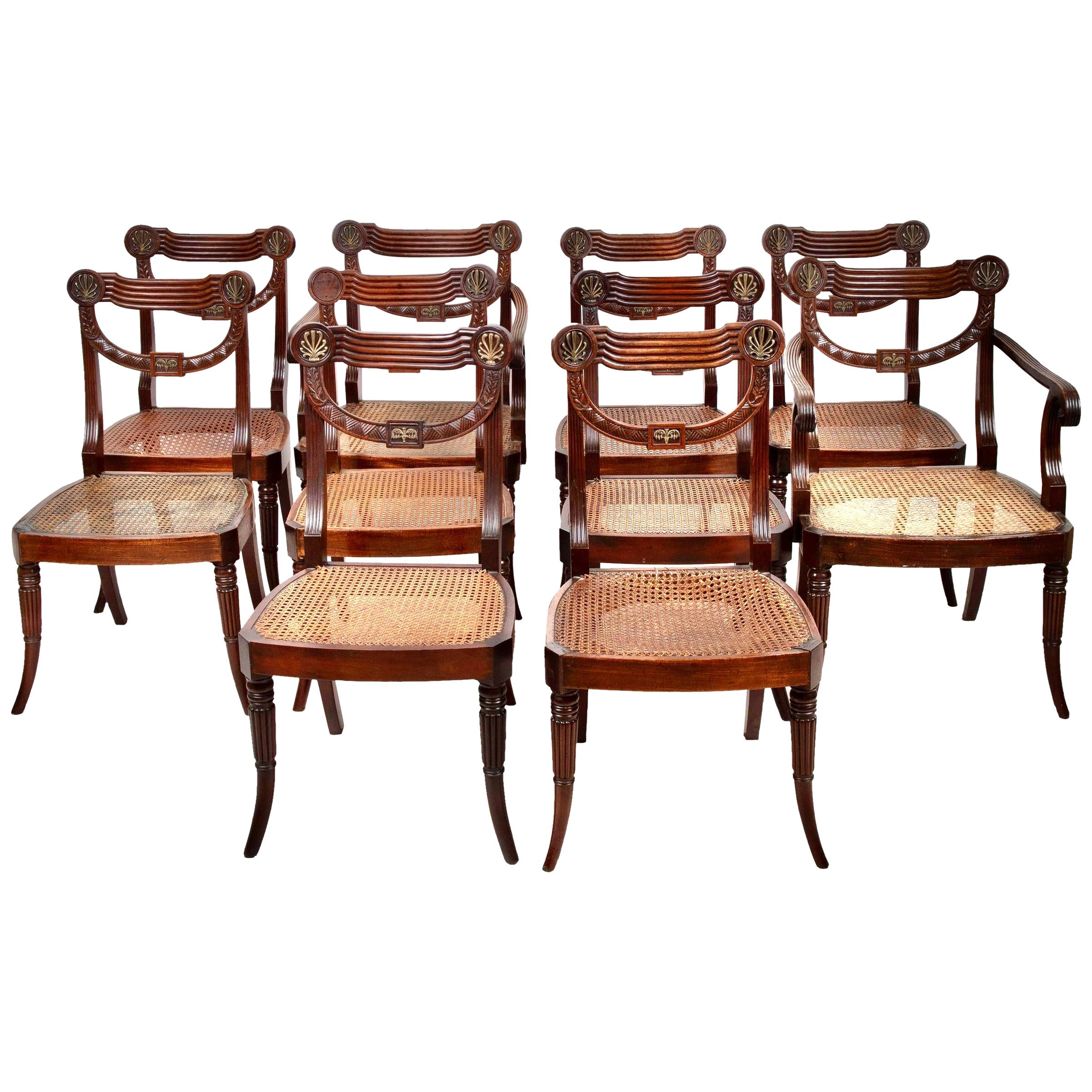 Set of Ten 19th Century Regency Mahogany Dining Chairs