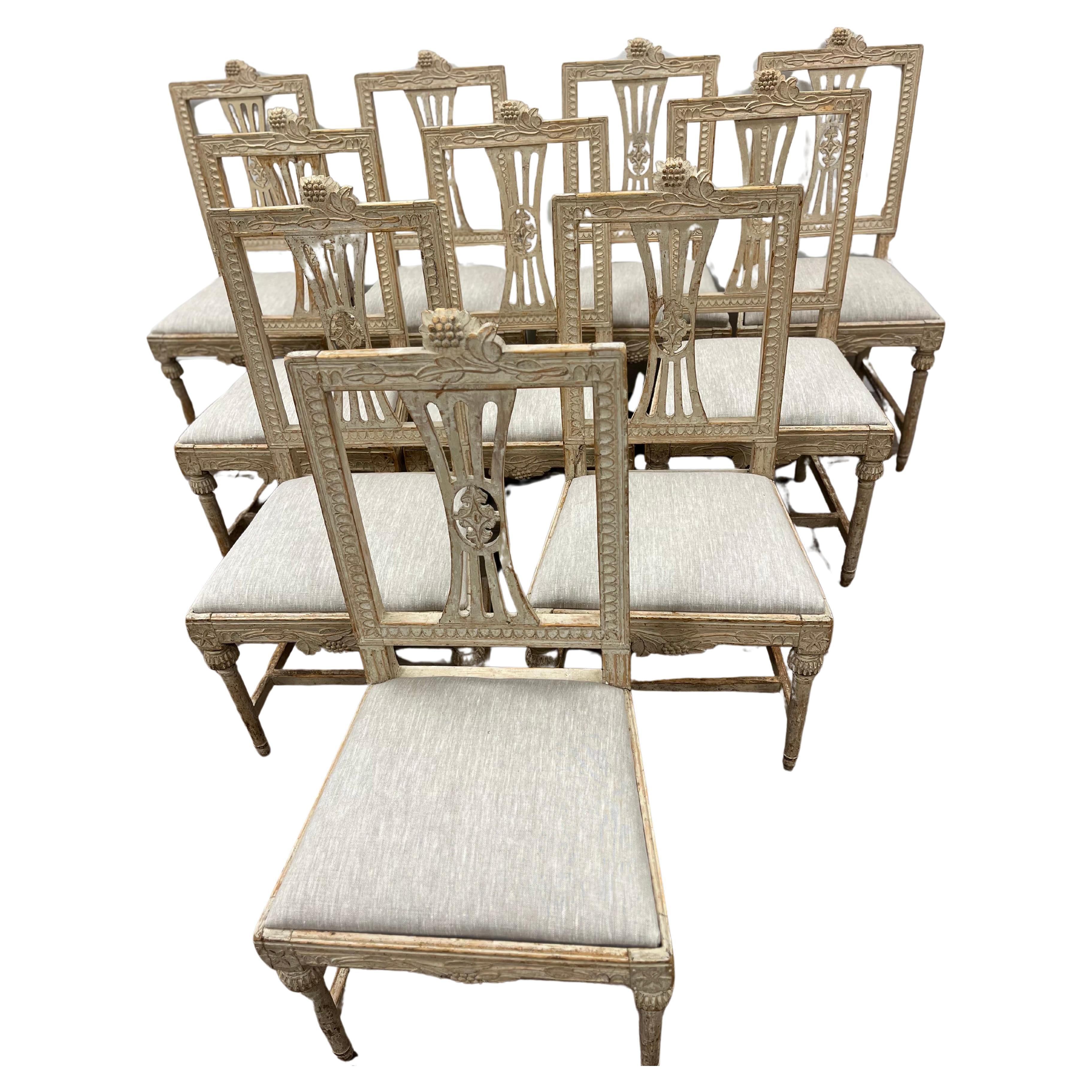 Set of Ten 19th Century Swedish Late Gustavian Chairs
