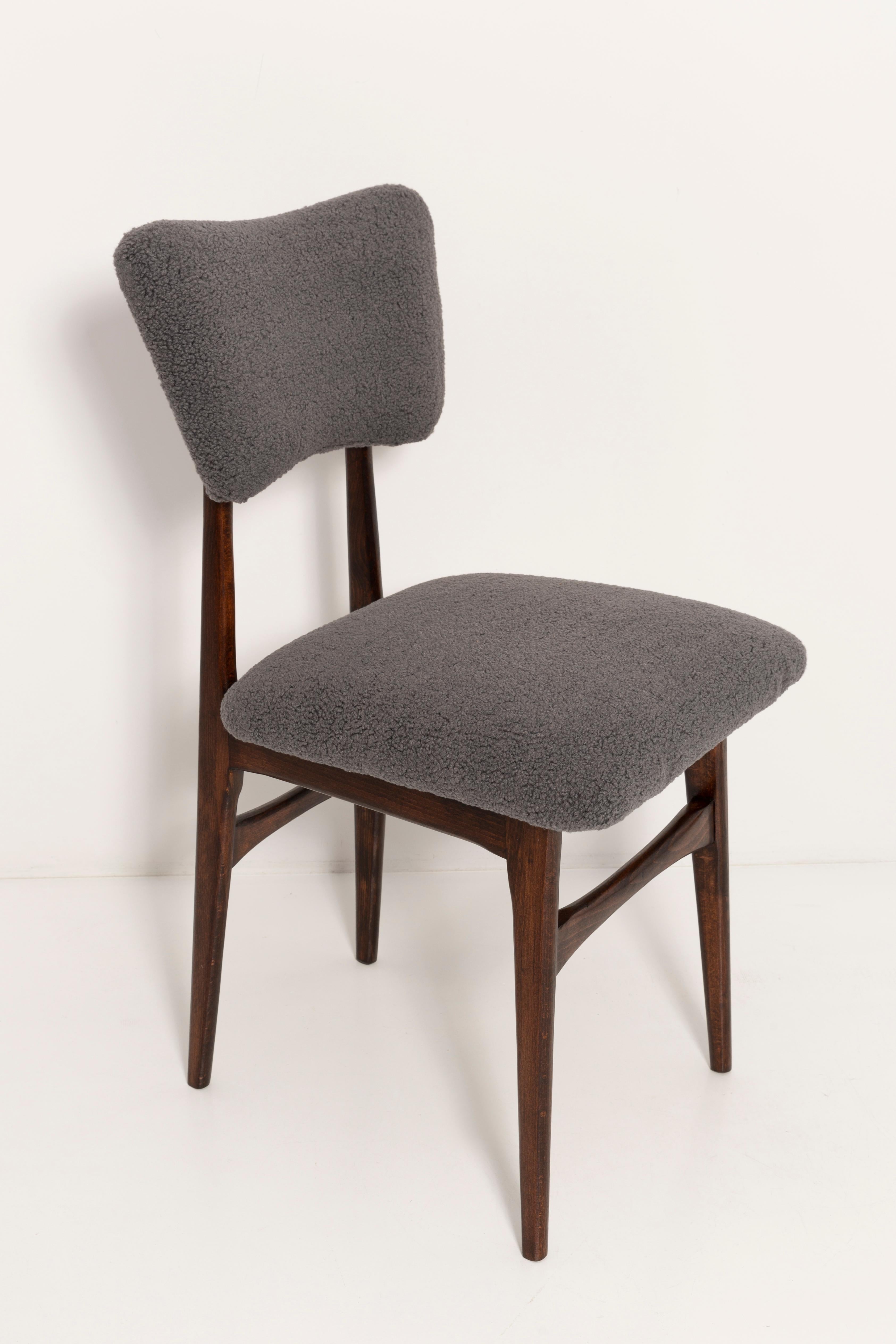 Polish Set of Ten 20th Century Dark Gray Boucle Chairs, 1960s For Sale