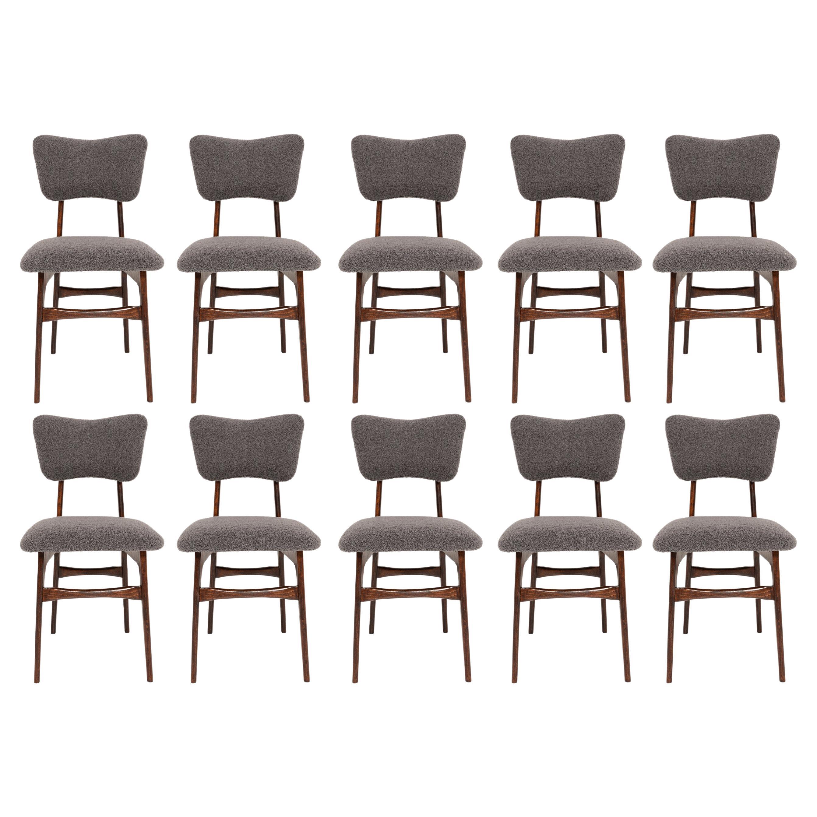 Set of Ten 20th Century Dark Gray Boucle Chairs, 1960s