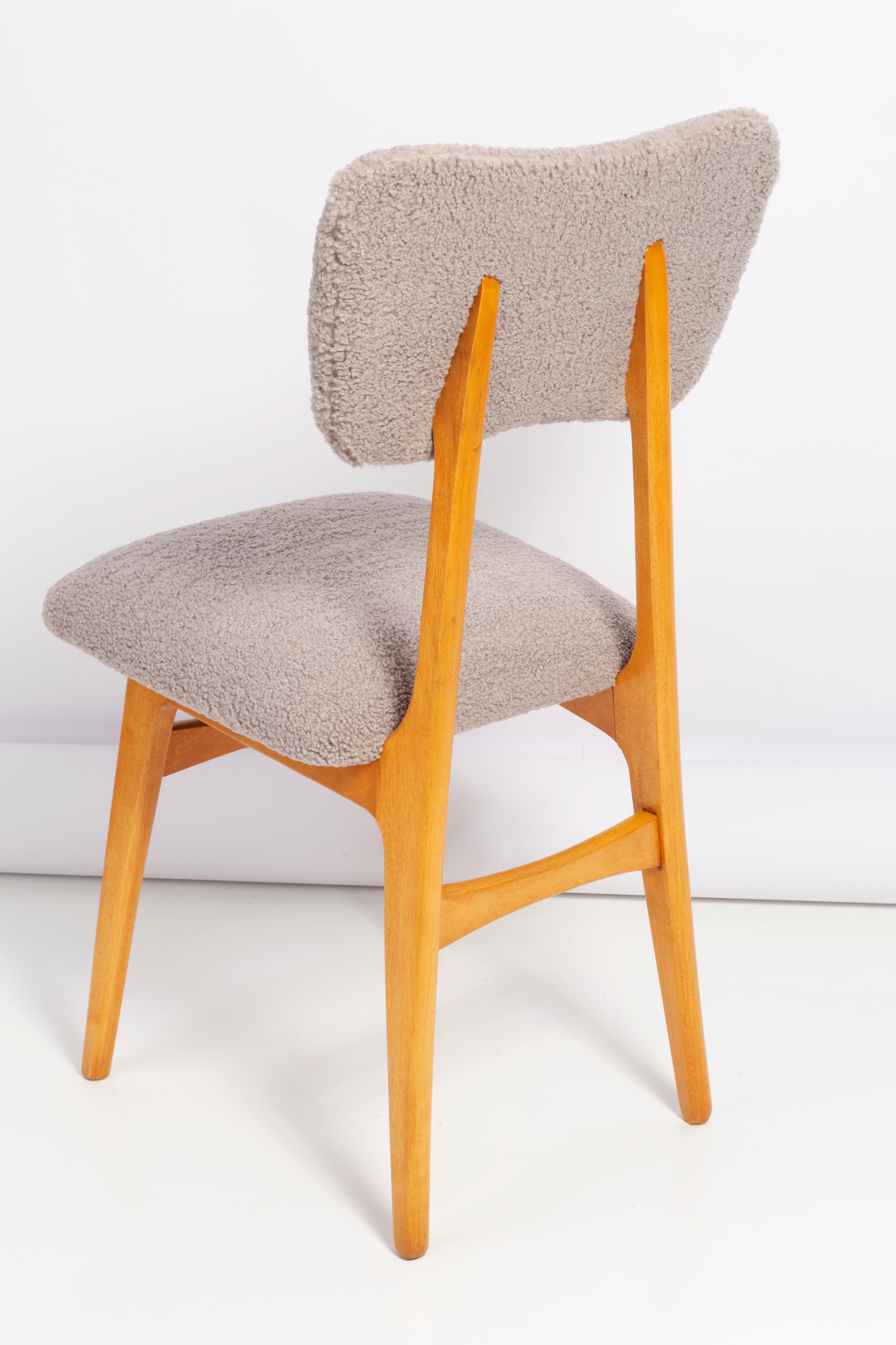 Beech Set of Ten 20th Century Gray Boucle Chairs, 1960s For Sale