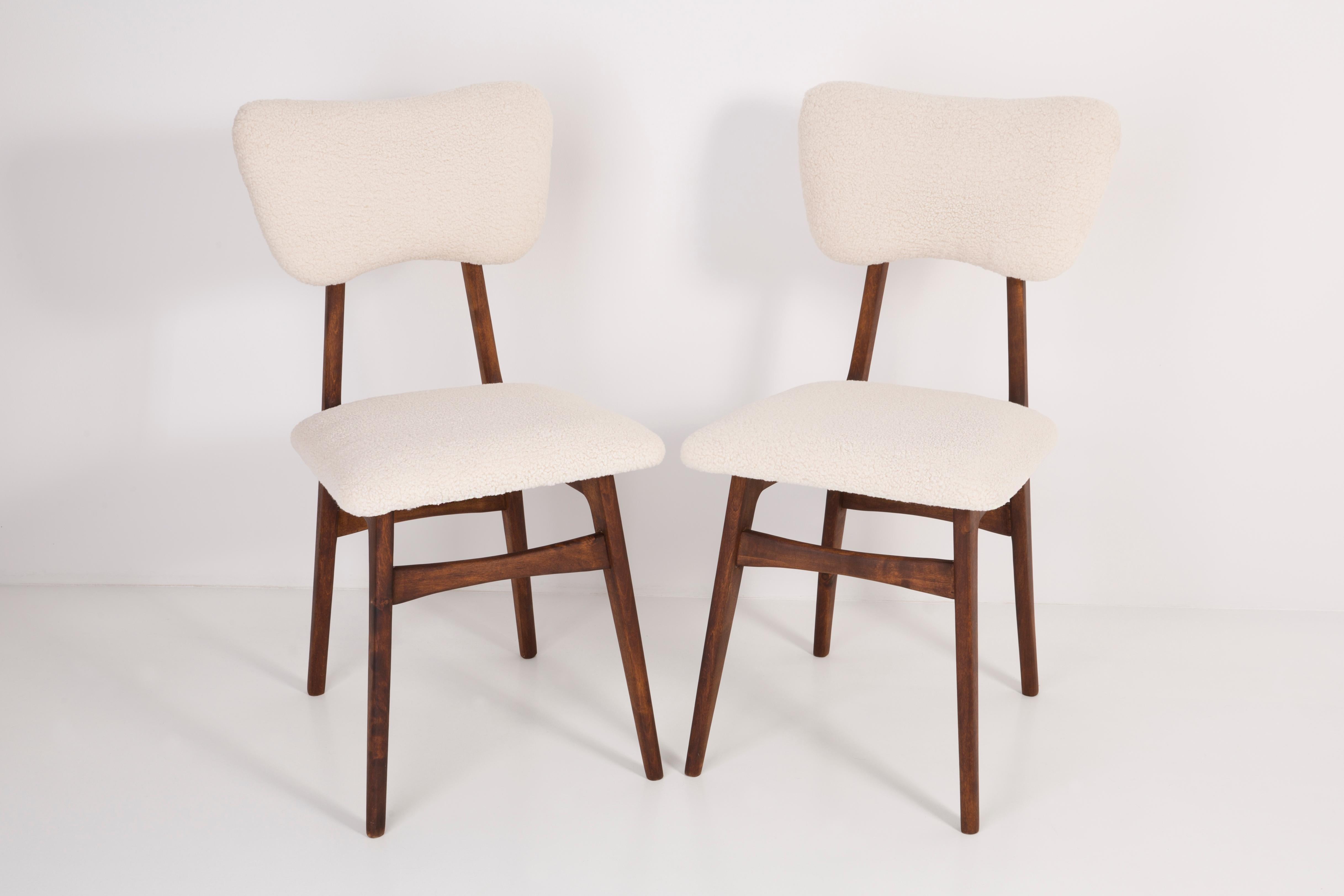 Hand-Crafted Set of Ten 20th Century Light Crème Boucle Chairs, 1960s For Sale