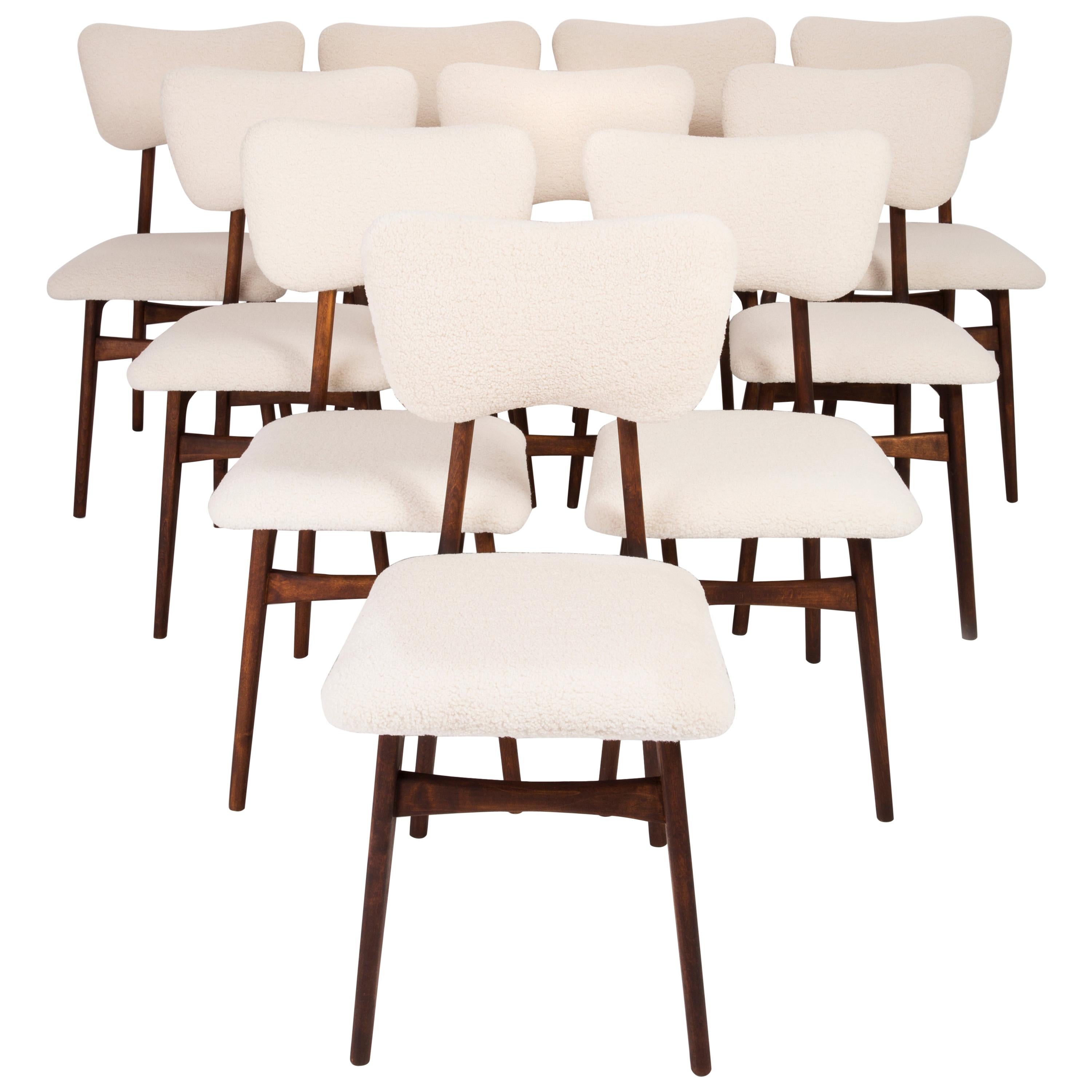 Set of Ten 20th Century Light Crème Boucle Chairs, 1960s For Sale