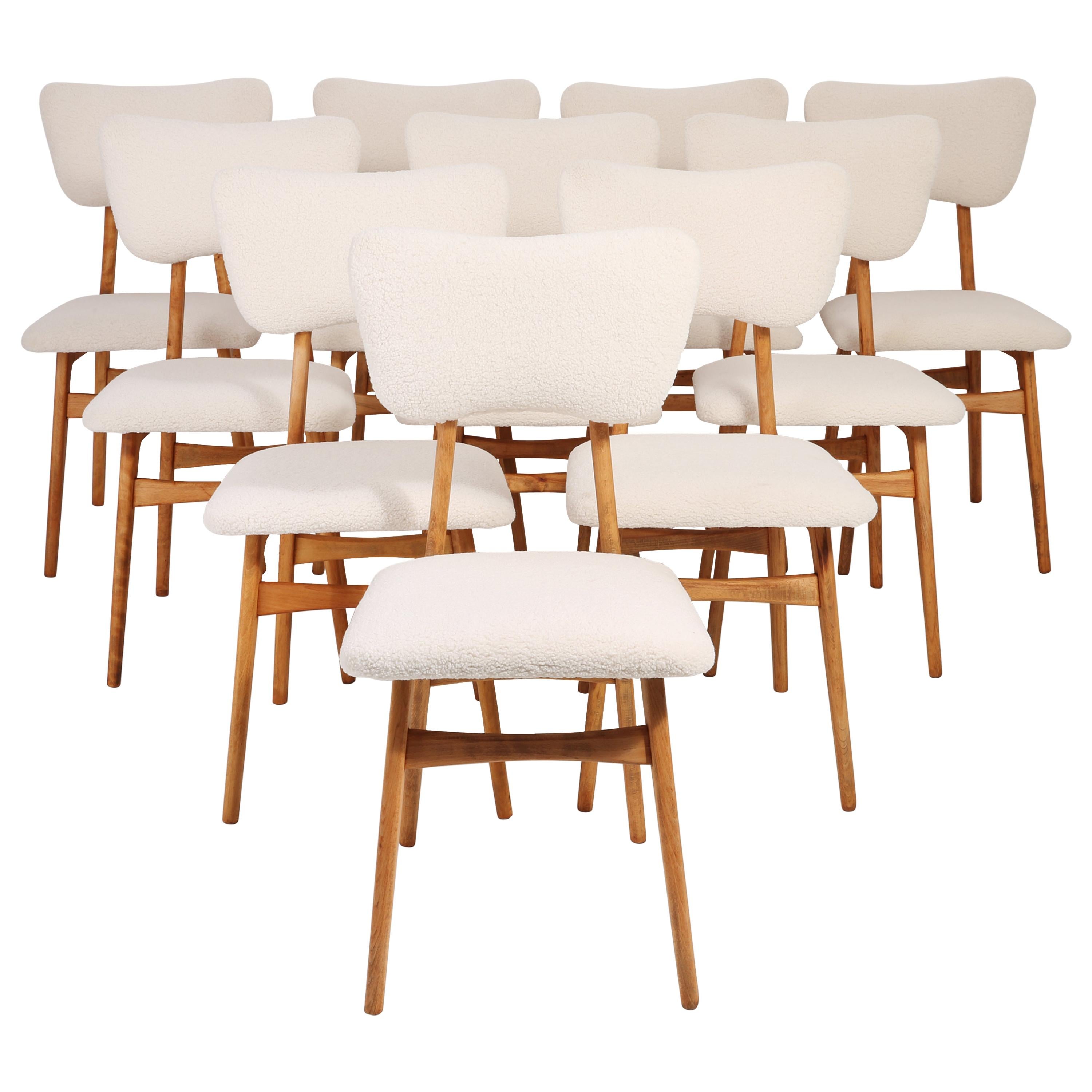 Set of Ten 20th Century Light Crème Boucle Chairs, 1960s