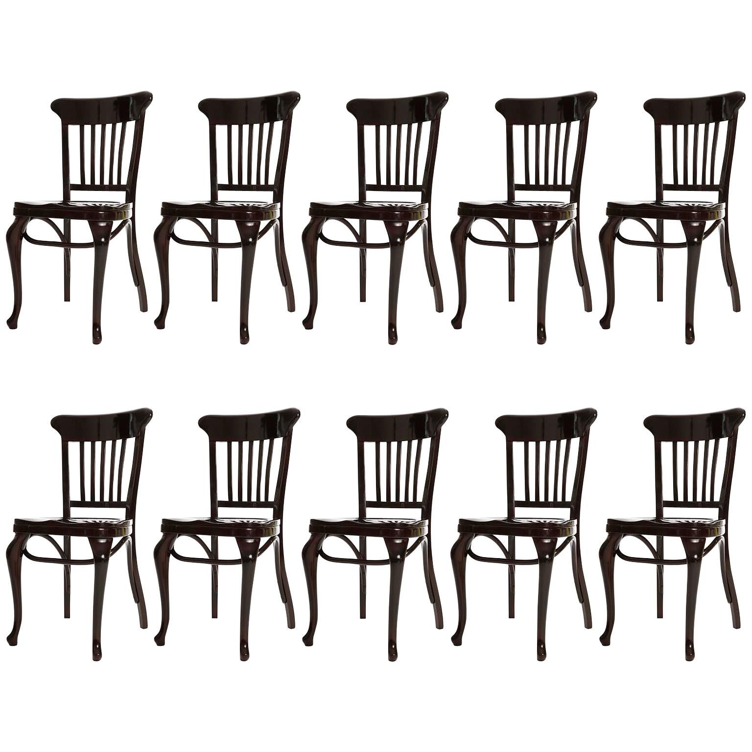 Set of Ten Adolf Loos Chairs Cafe Capua Vienna, Austria, Thonet, 1913