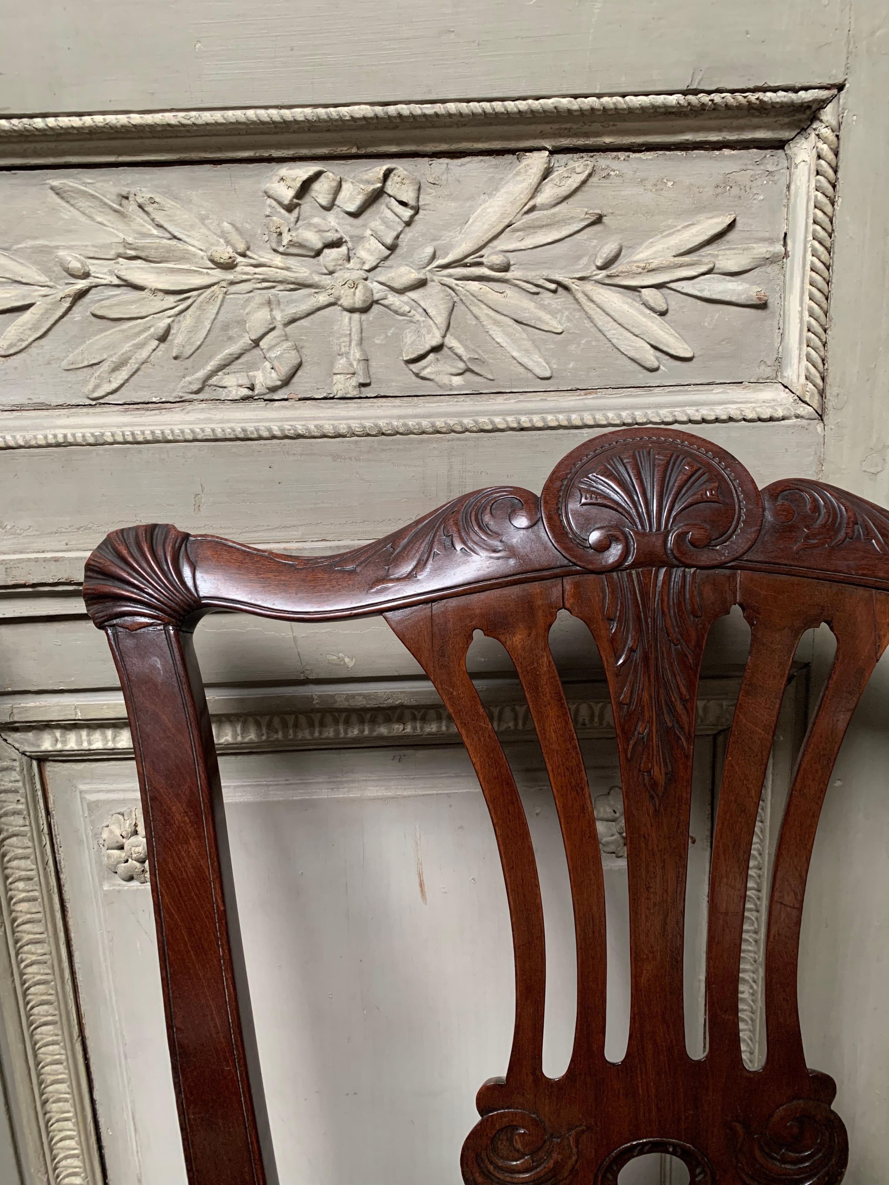 Set of Ten Antique American Carved Mahogany Chippendale Style Dining Chairs 4