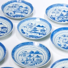 Set of Ten Antique Chinese Blue and White Canton Porcelain Saucers