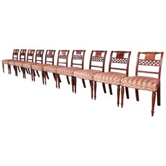 Set of Ten Antique English Regency Carved Mahogany Dining Chairs, Circa 1840s