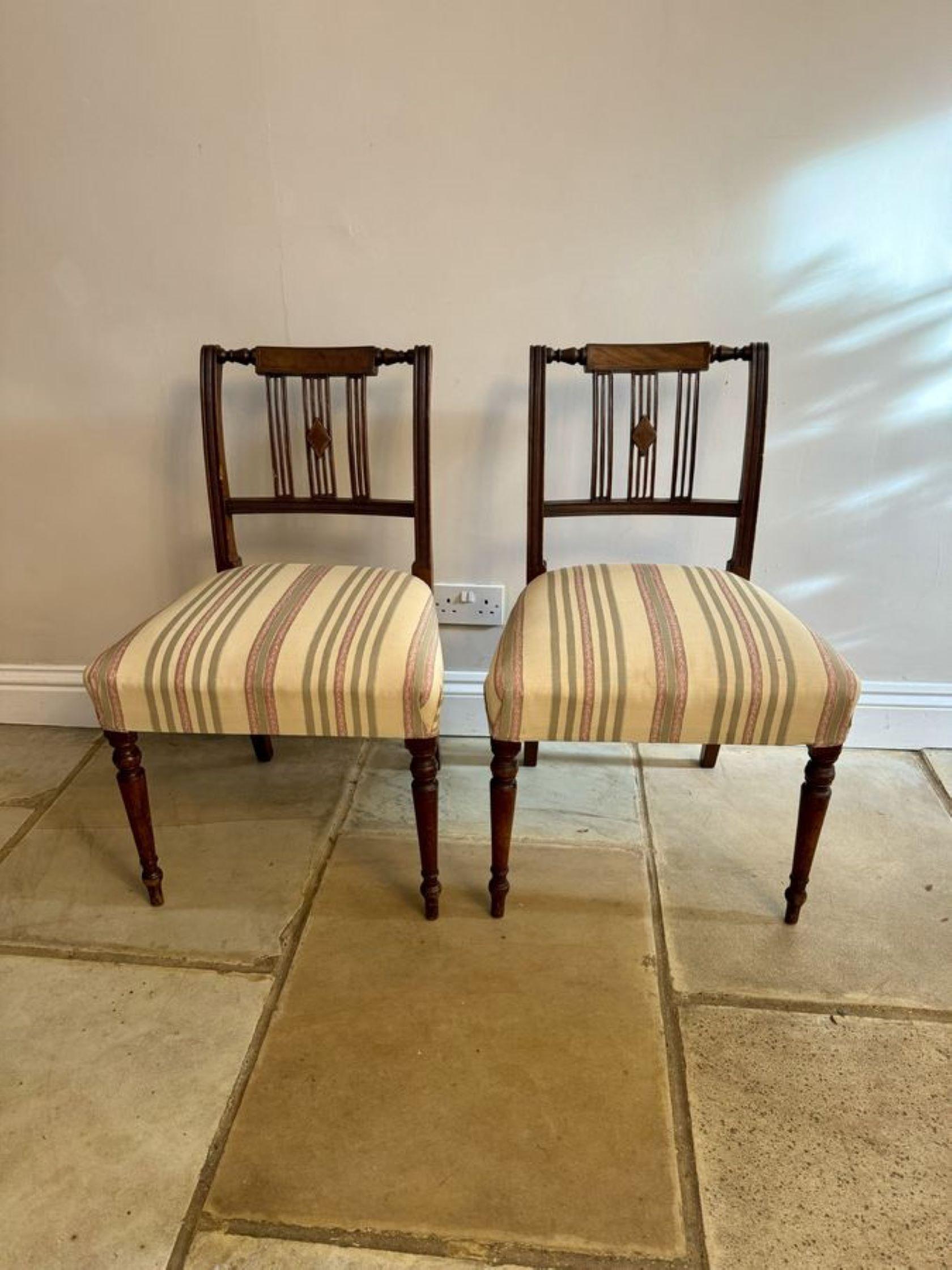 Set of ten antique George III quality mahogany inlaid dining chairs For Sale 5