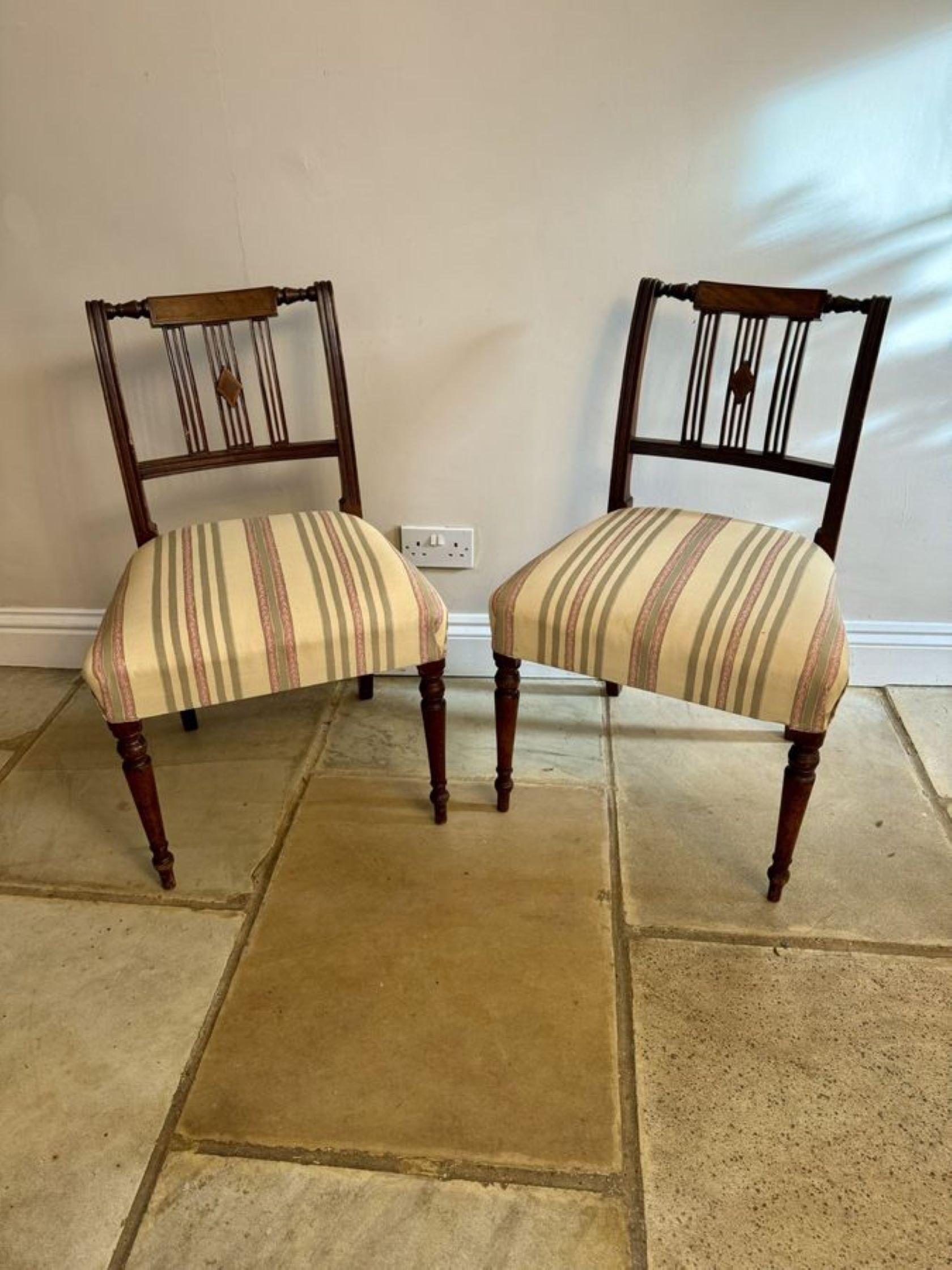 Set of ten antique George III quality mahogany inlaid dining chairs For Sale 6