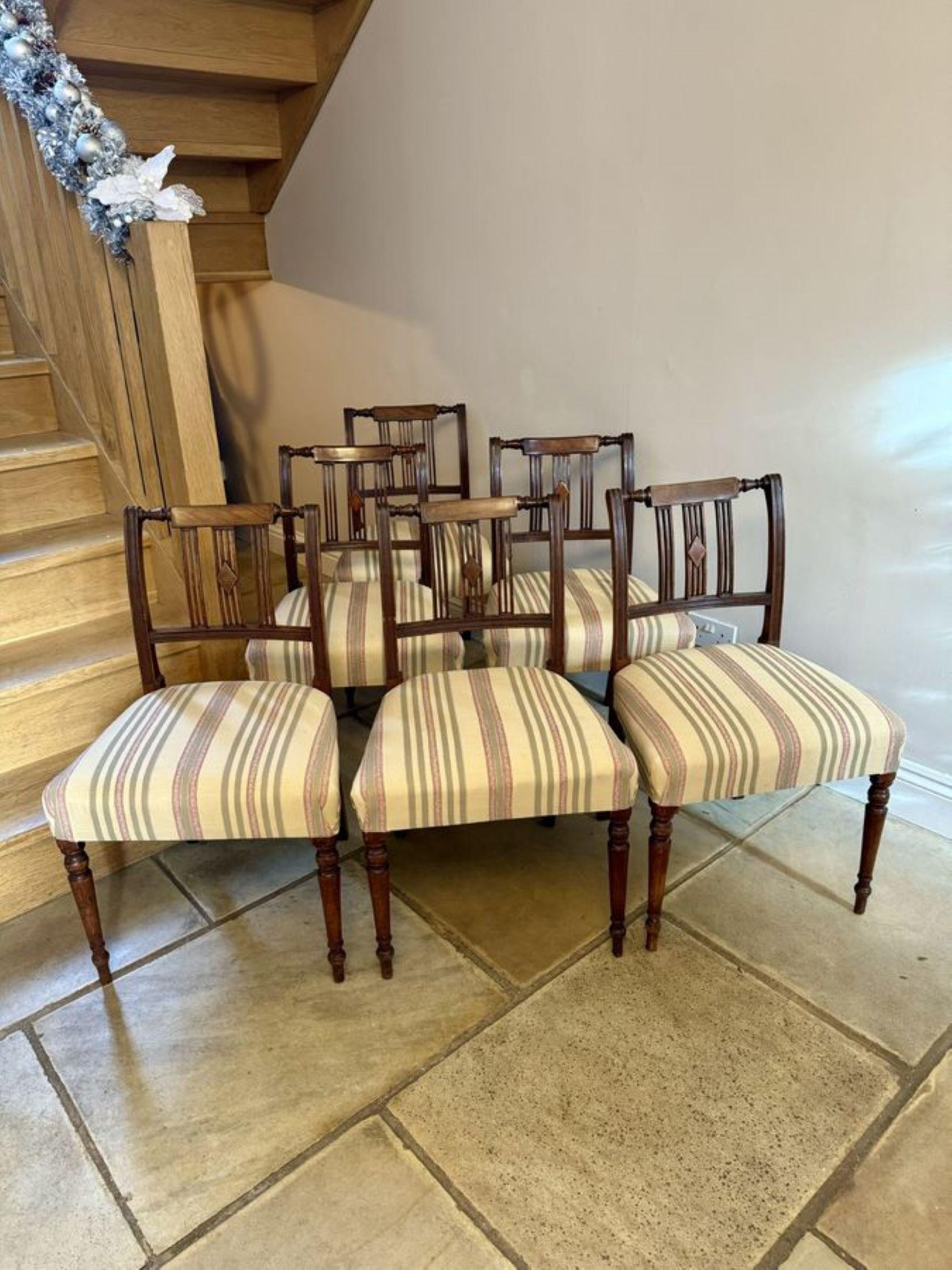 Set of ten antique George III quality mahogany inlaid dining chairs For Sale 7