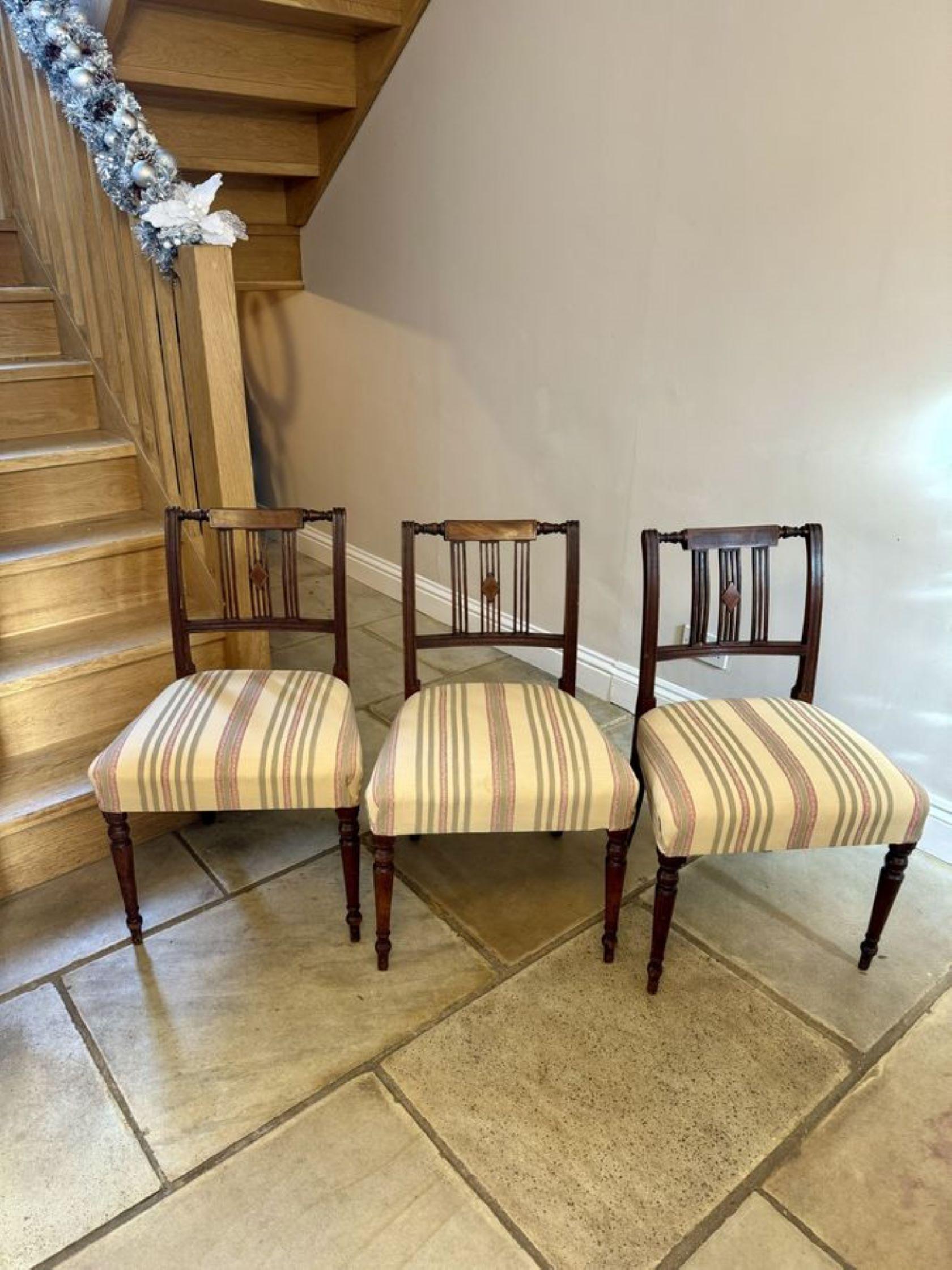 Set of ten antique George III quality mahogany inlaid dining chairs For Sale 8